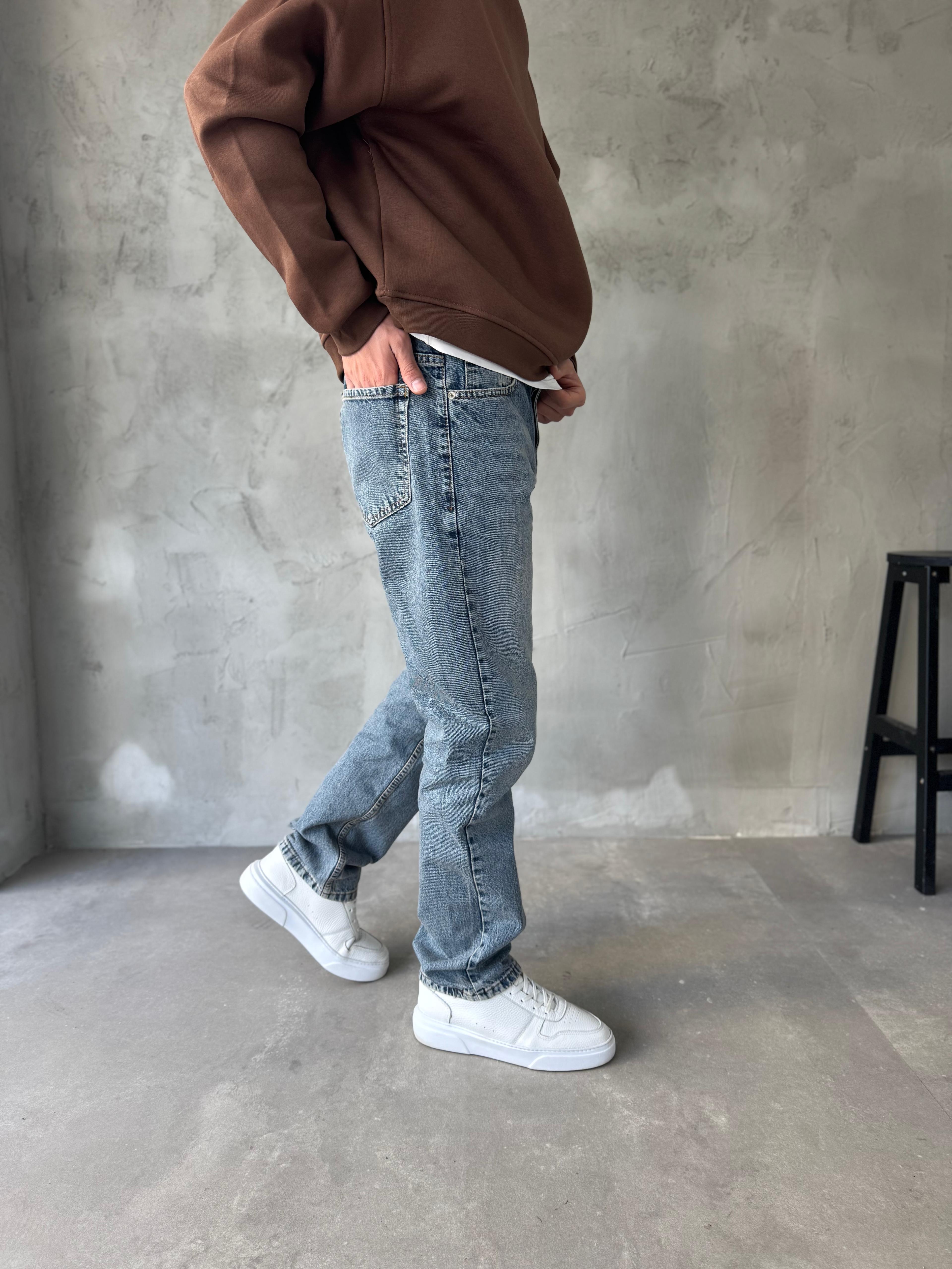 Mavi Taşlanmış Premium Baggy Jean