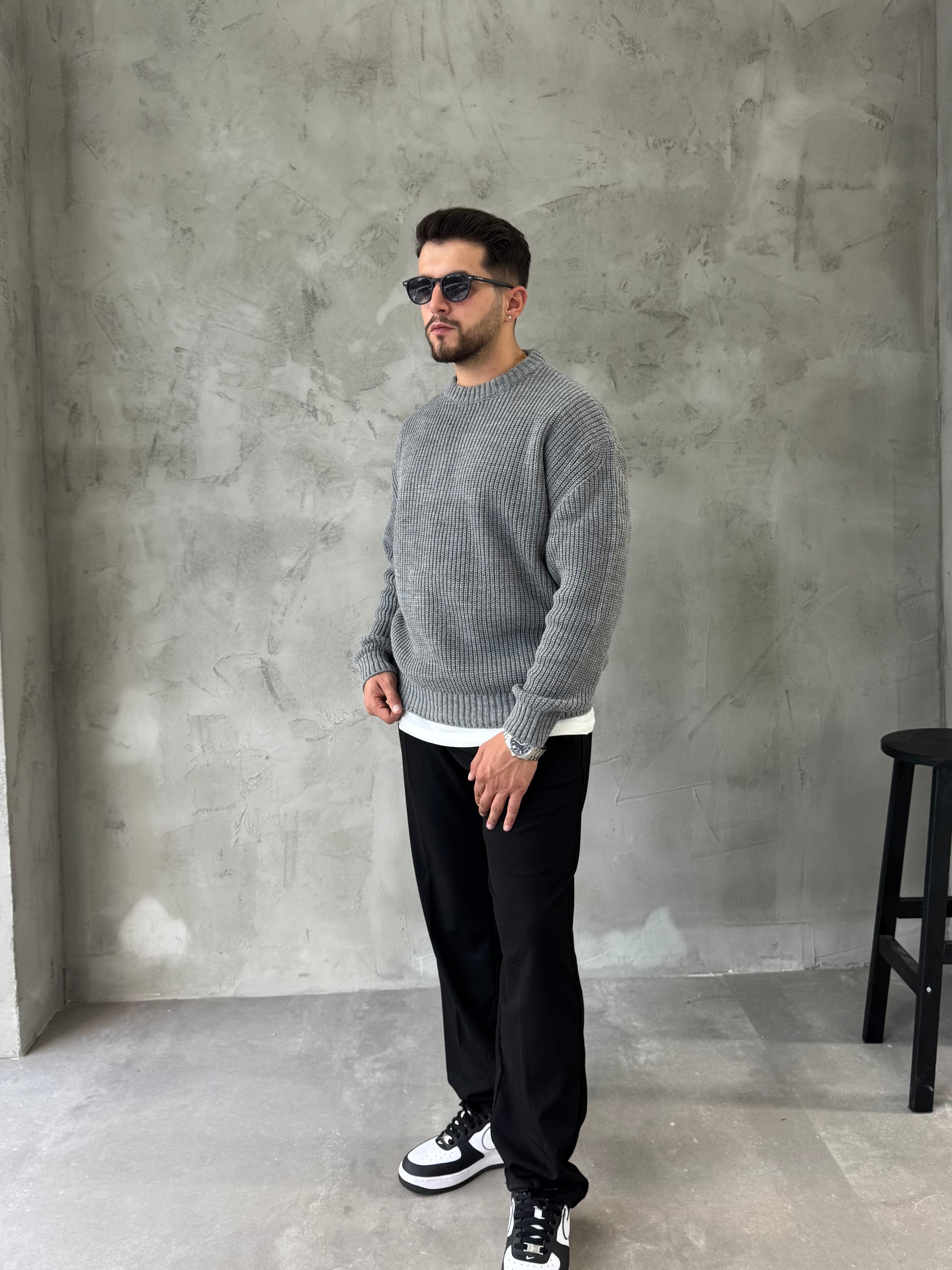 Gri Basic Triko Kazak