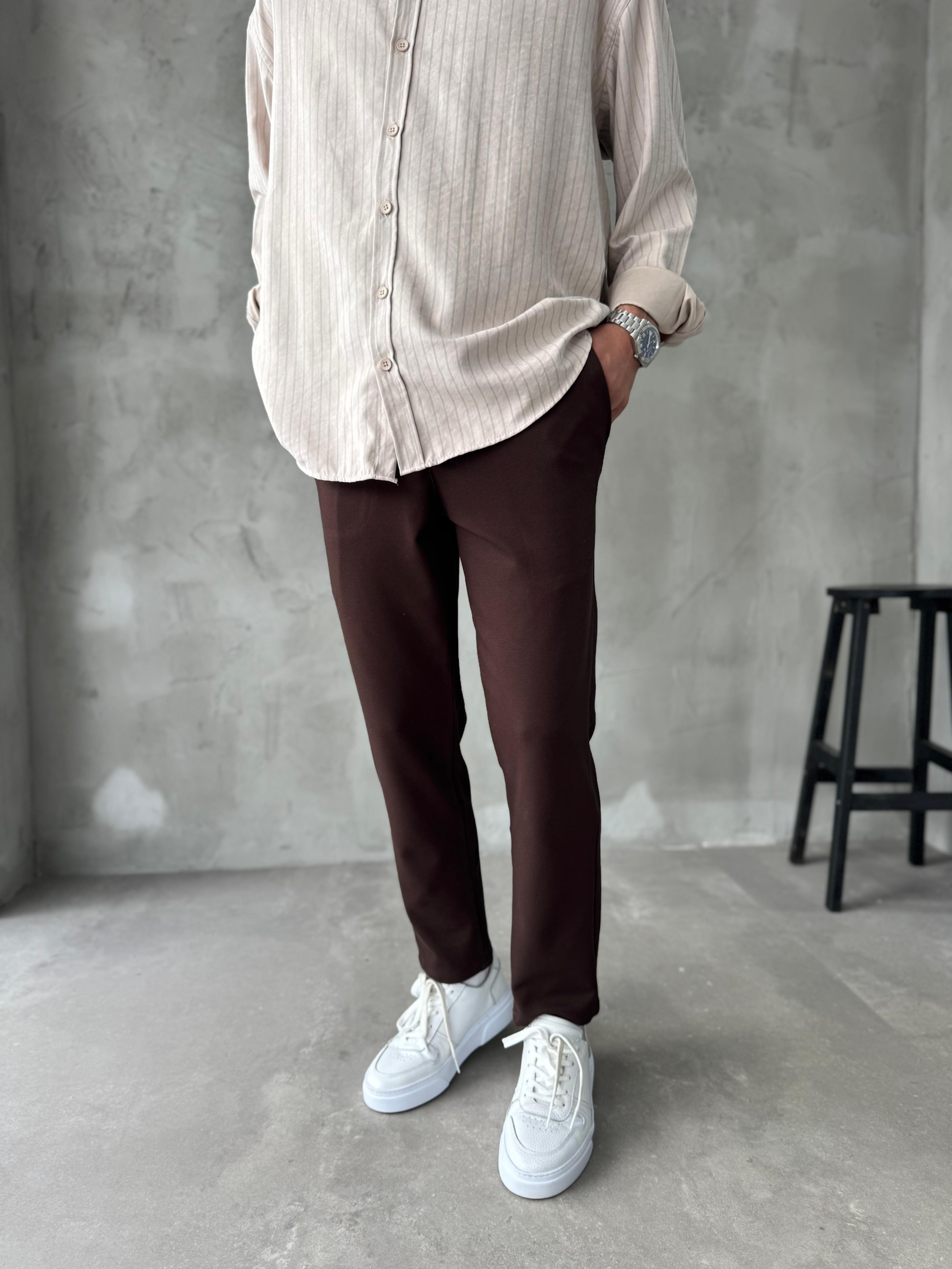 Giesto Kahve Gabardin Kumaş Regular Kalıp Pantolon