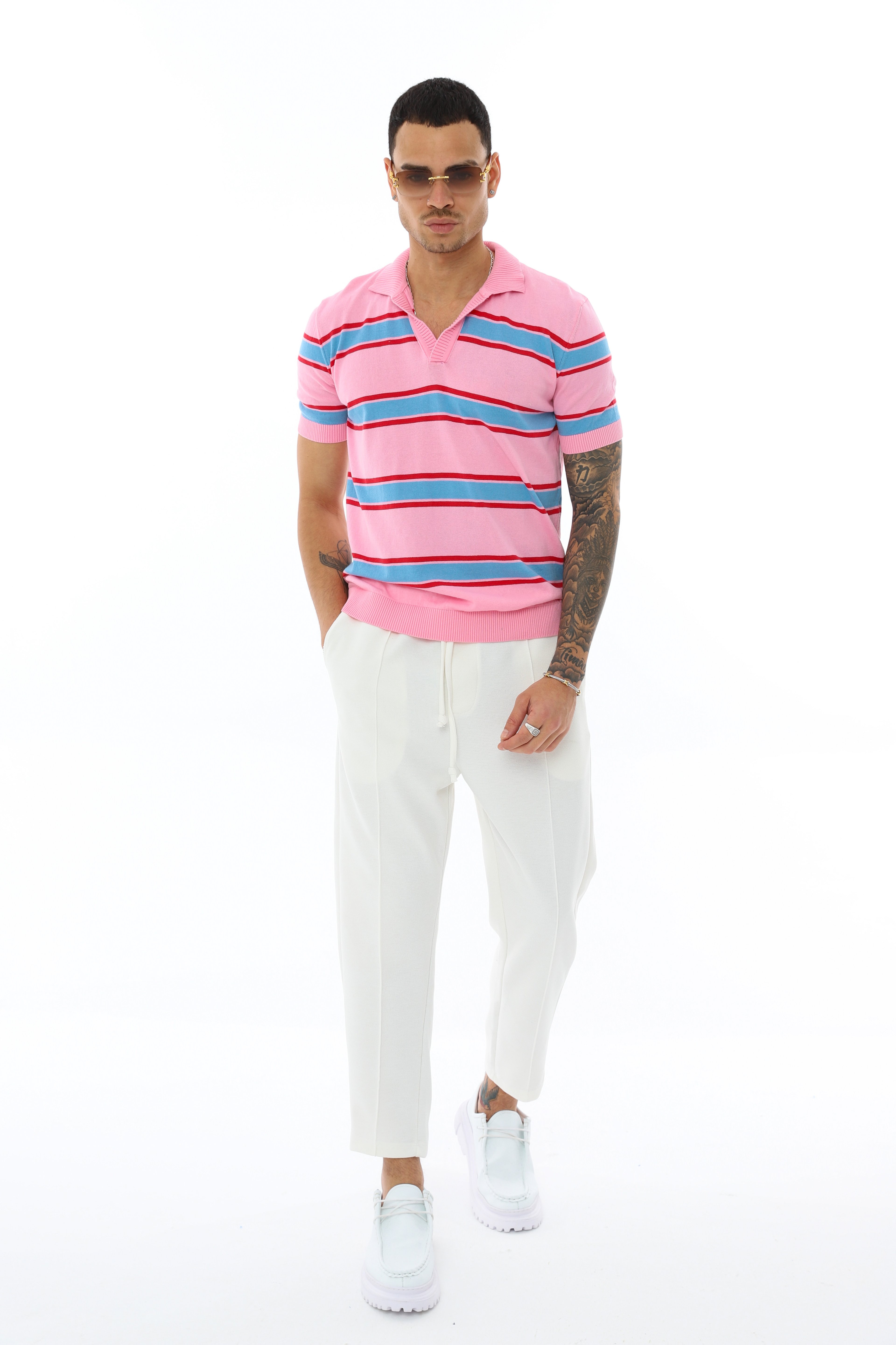 POLO YAKA TRİKO T-SHIRT - PEMBE