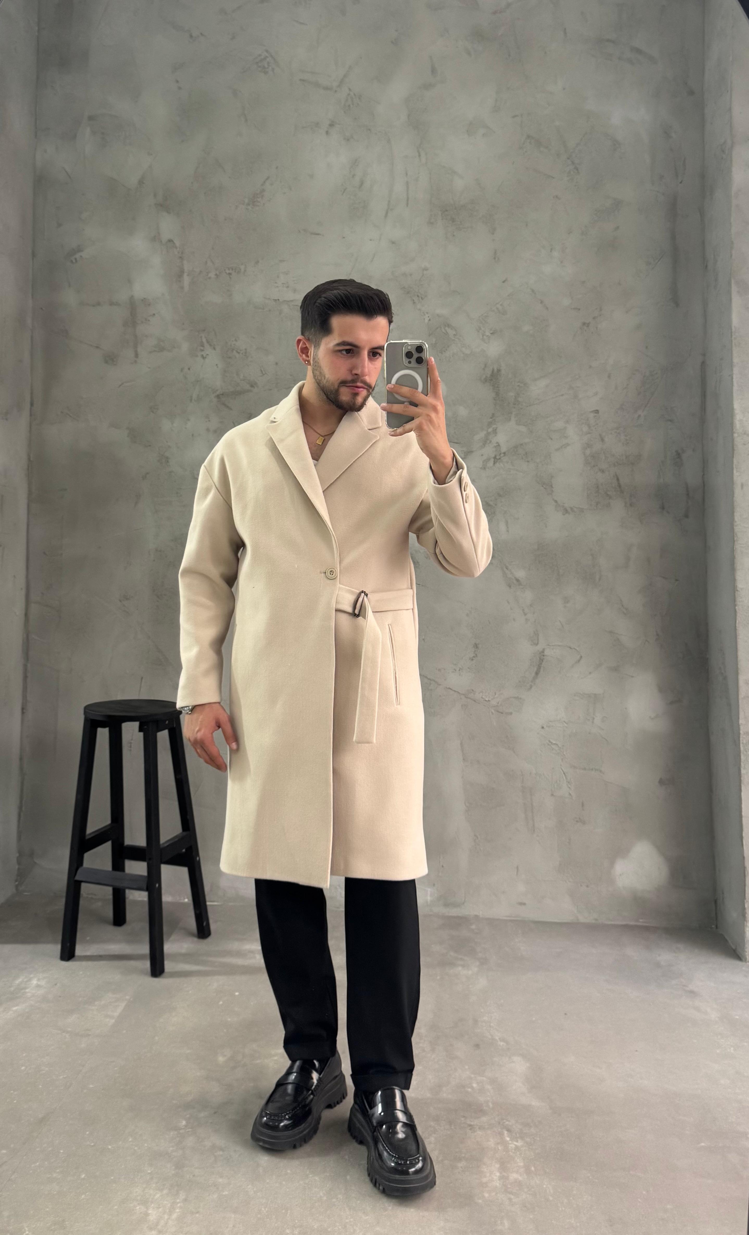 Bej Premium Kemerli Kaban