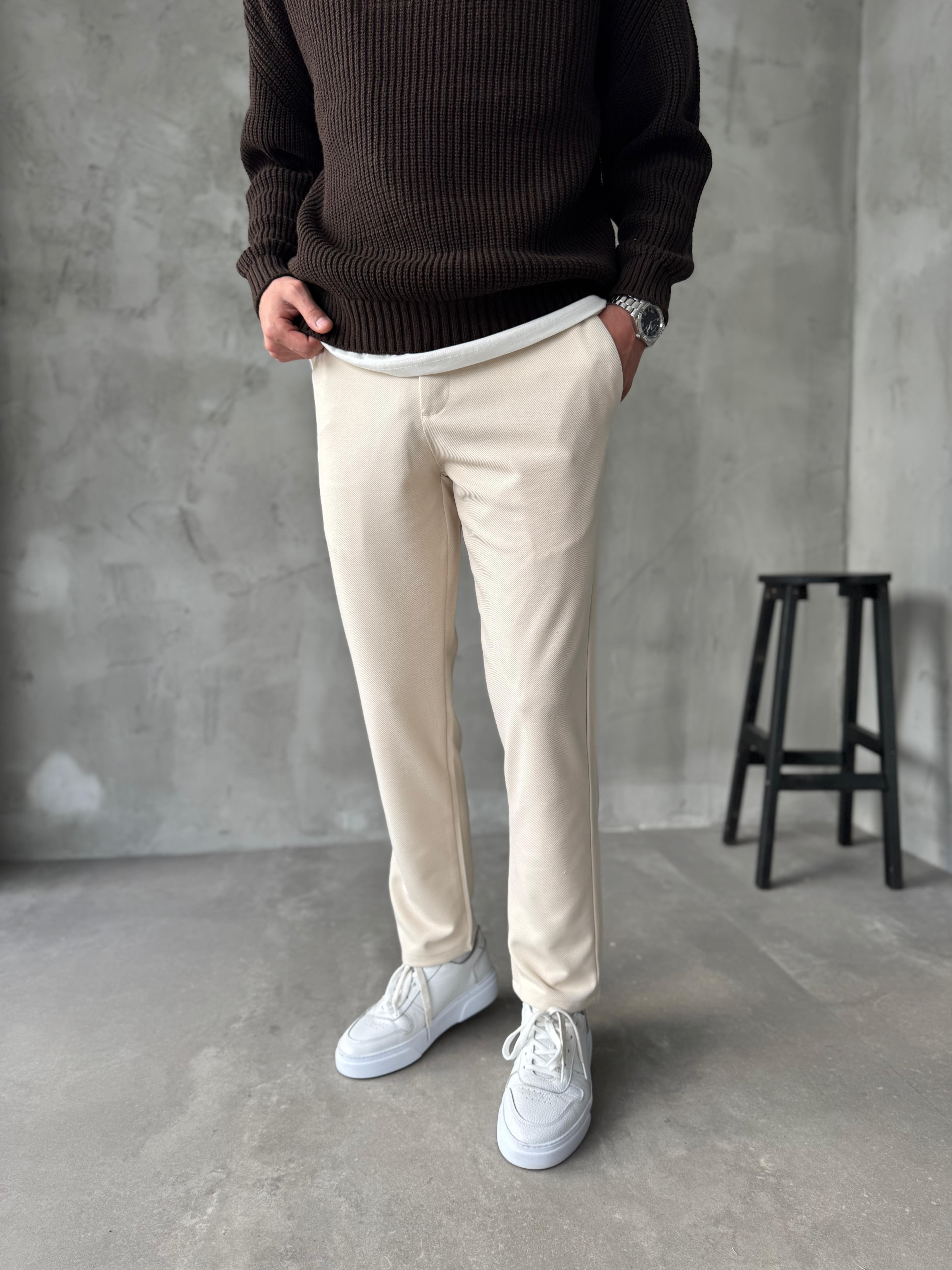 Giesto Bej Gabardin Kumaş Regular Kalıp Pantolon