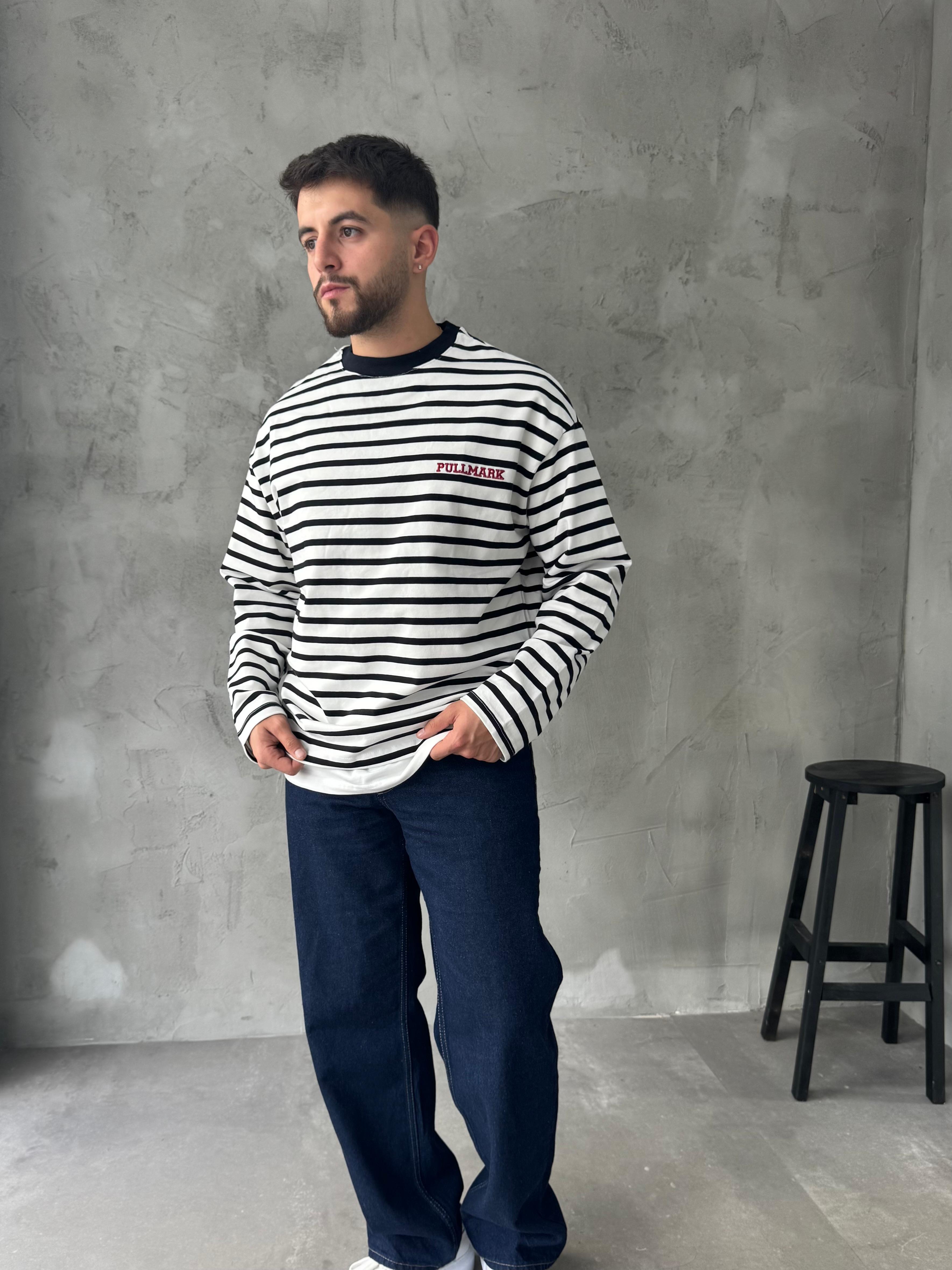 Pull Mark Nakışlı Çizgili Sweatshirt