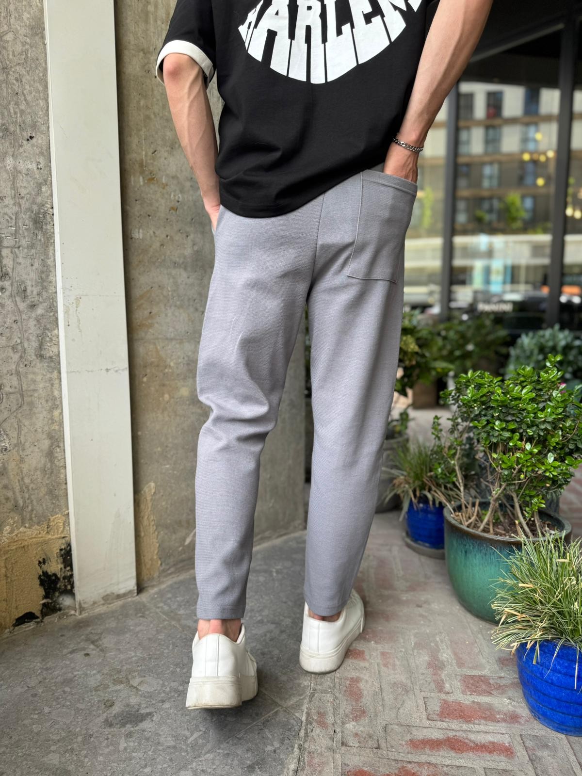 ÇIMALI ÖRME BOYFRIEND JOGGER - FÜME