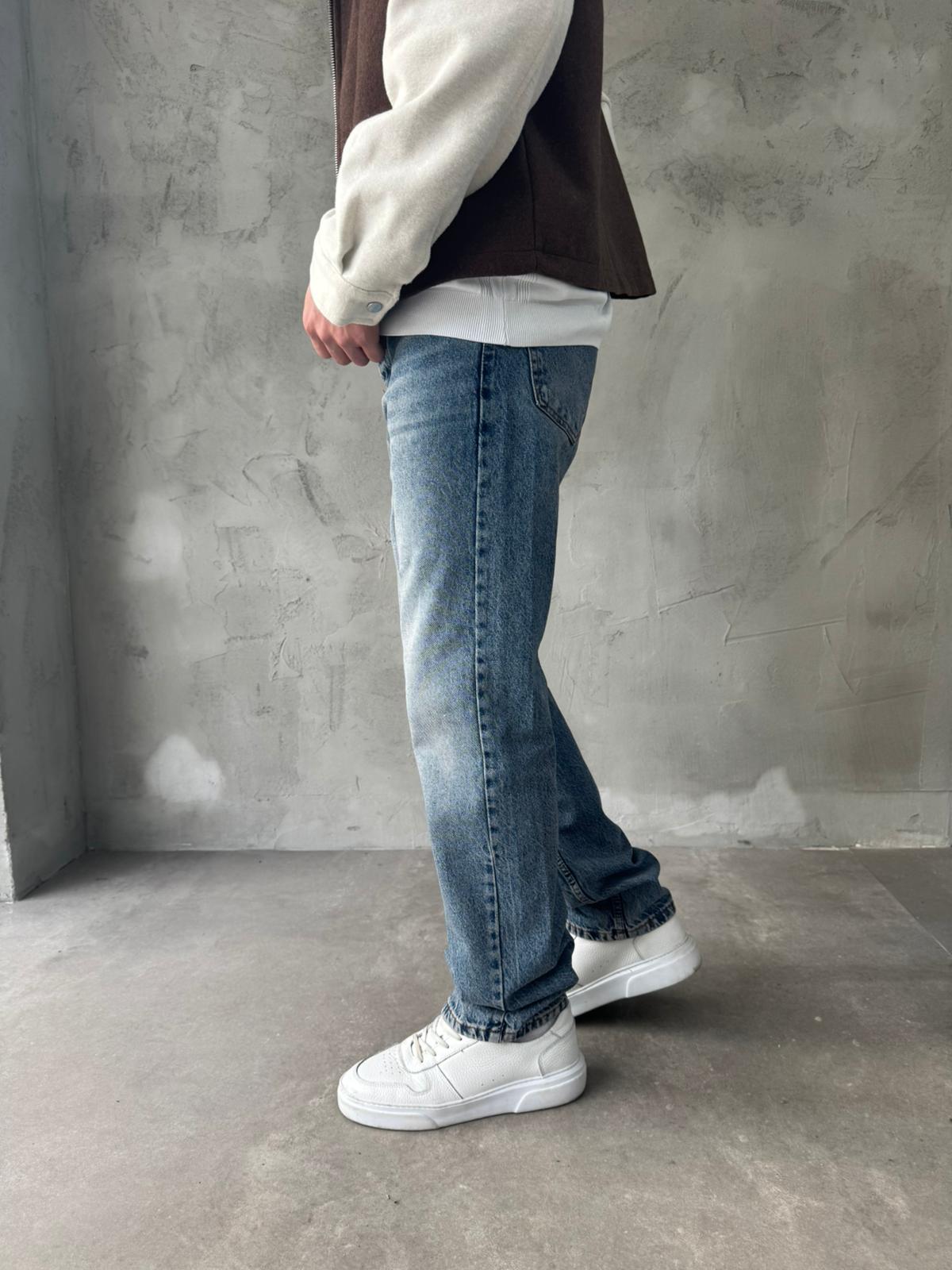 Mavi Efektli Yıkamalı Baggy Jean