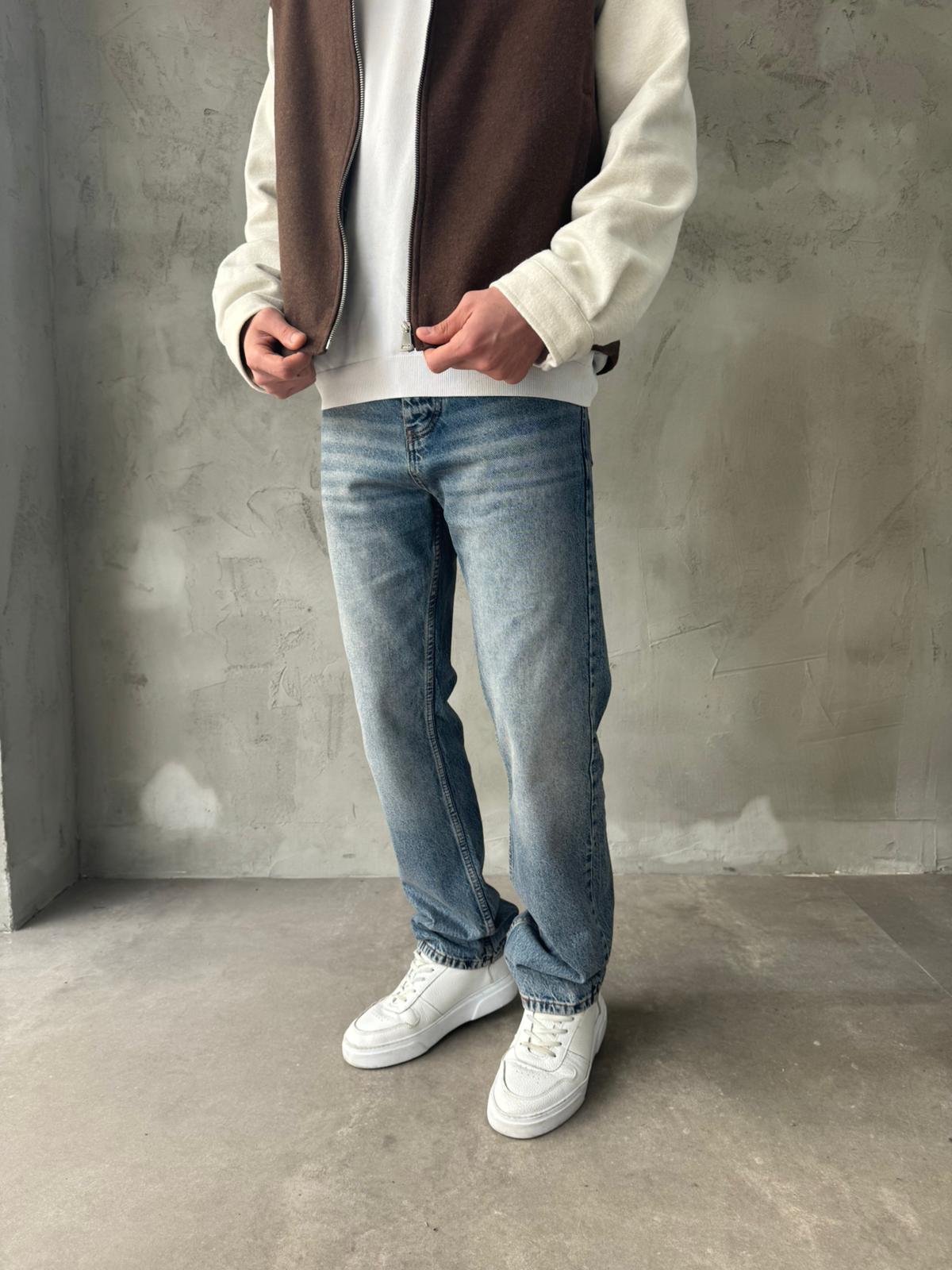 Mavi Efektli Yıkamalı Baggy Jean