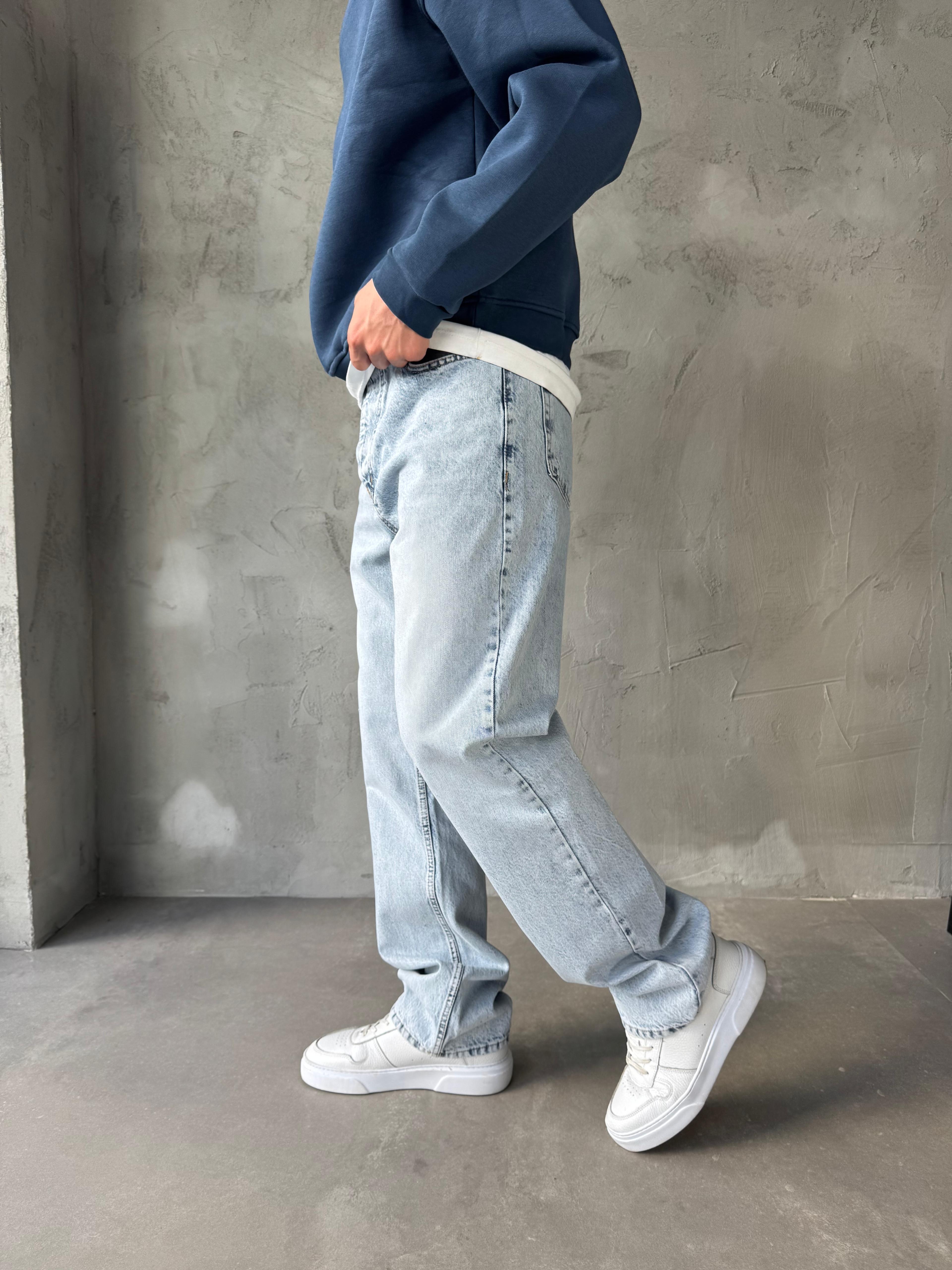 MAVİ TAŞLANMIŞ PREMİUM BAGGY JEAN - MAVİ