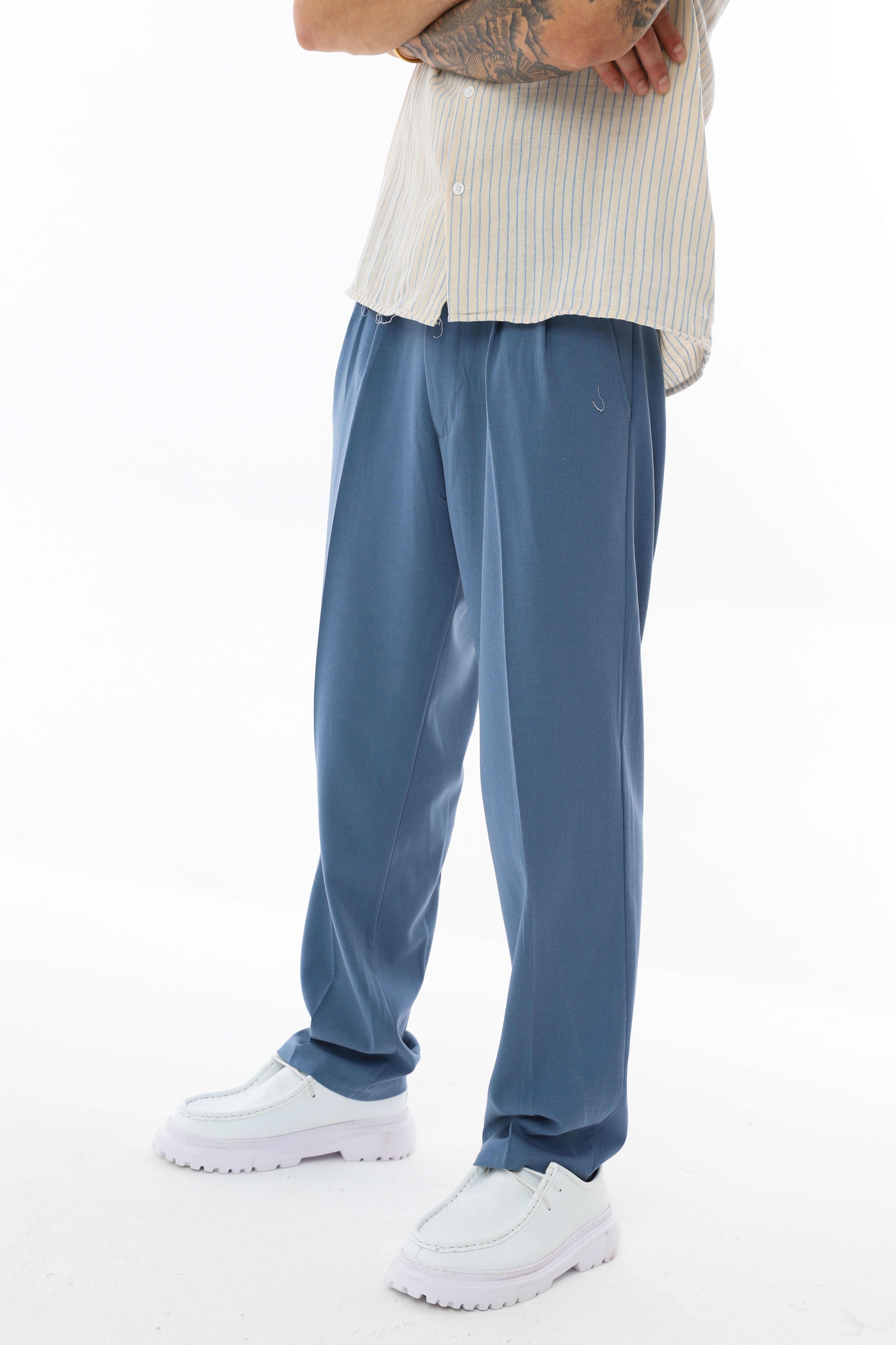 OVERSIZE İNCE ÇİZGİLİ GÖMLEK - MAVİ - BEYAZ