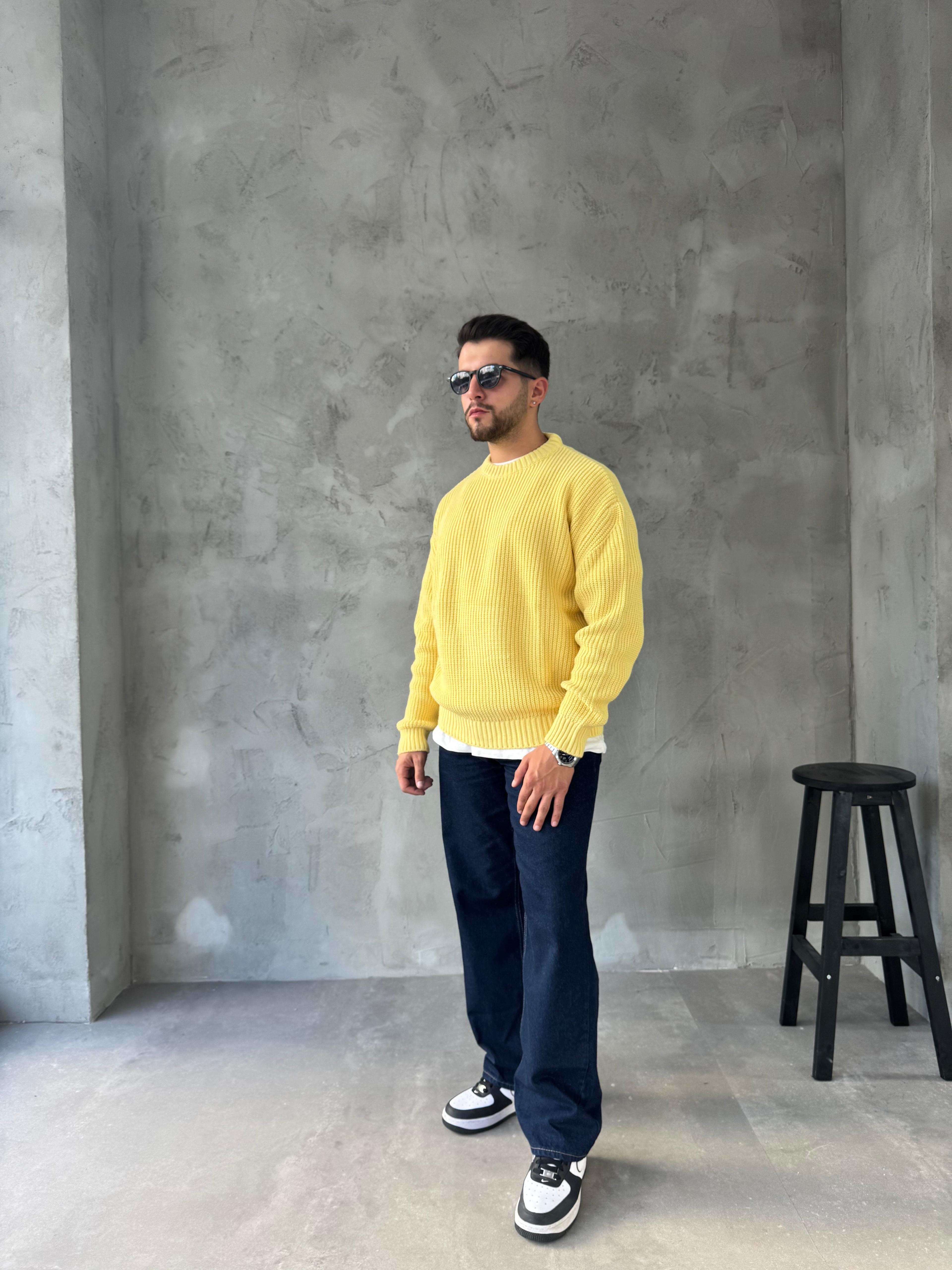 Sarı Basic Triko Kazak