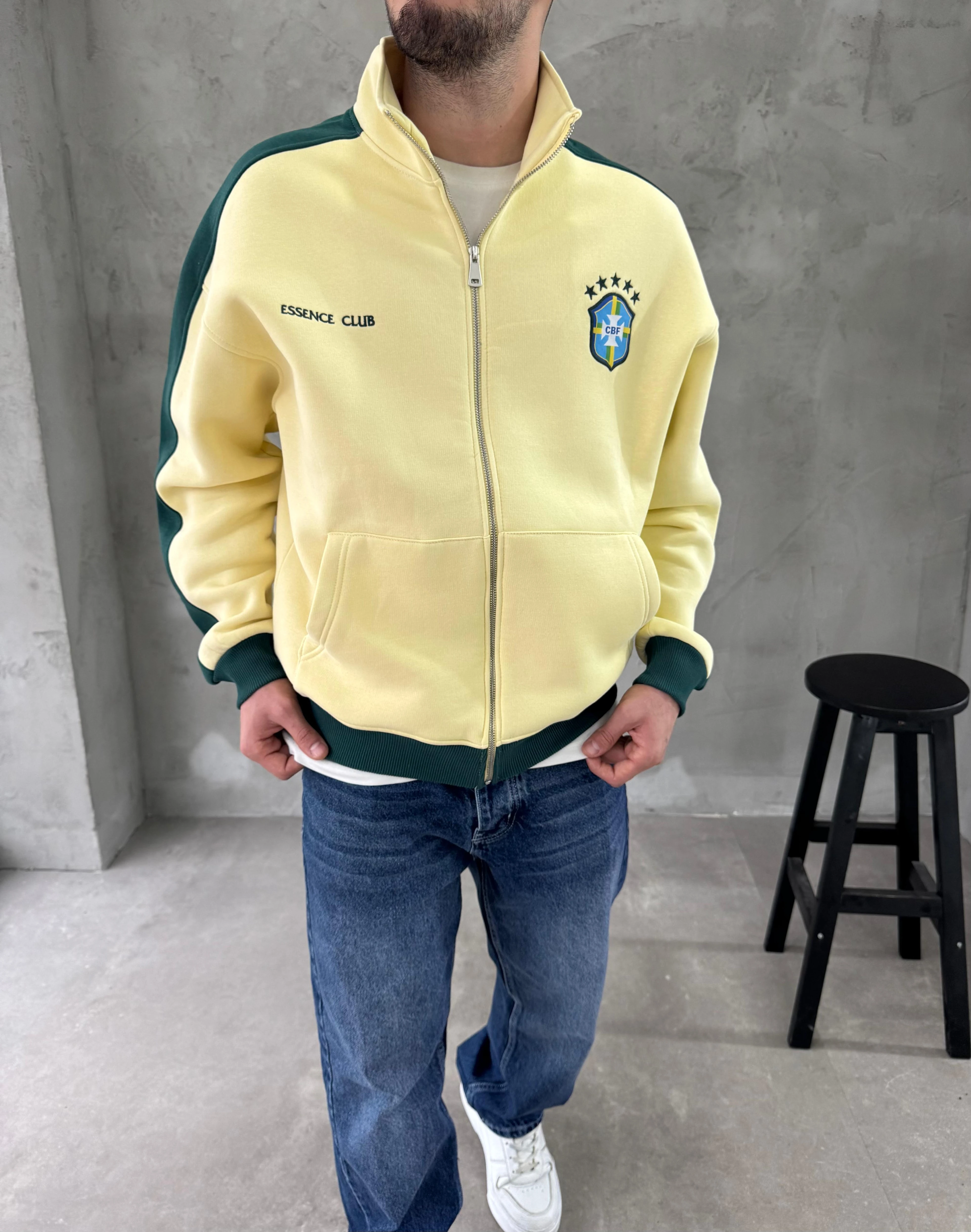 Retro Brasil Fermuarlı Oversize Sweatshirt