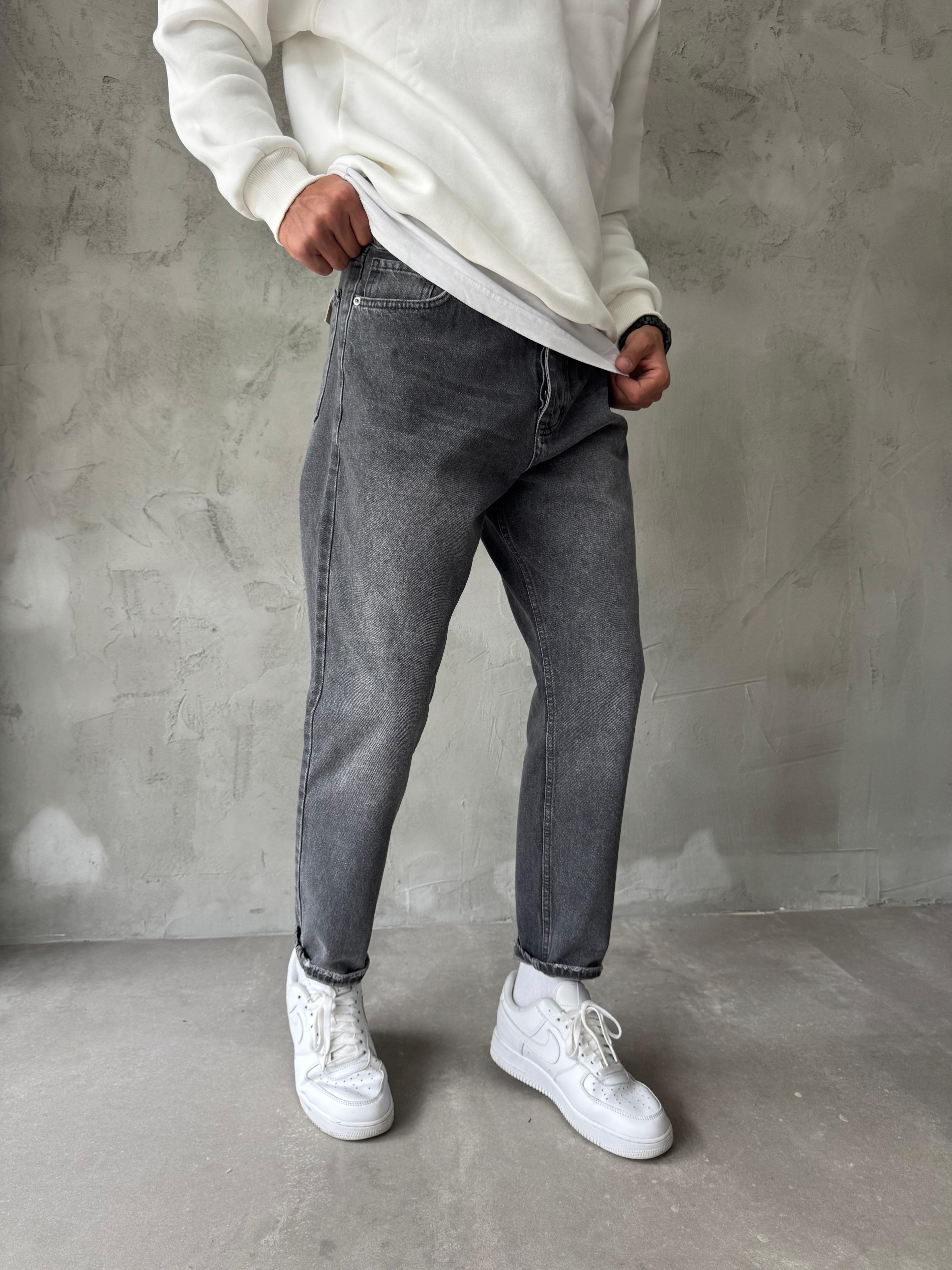 Gri Eskitme Premium Boyfriend Jean