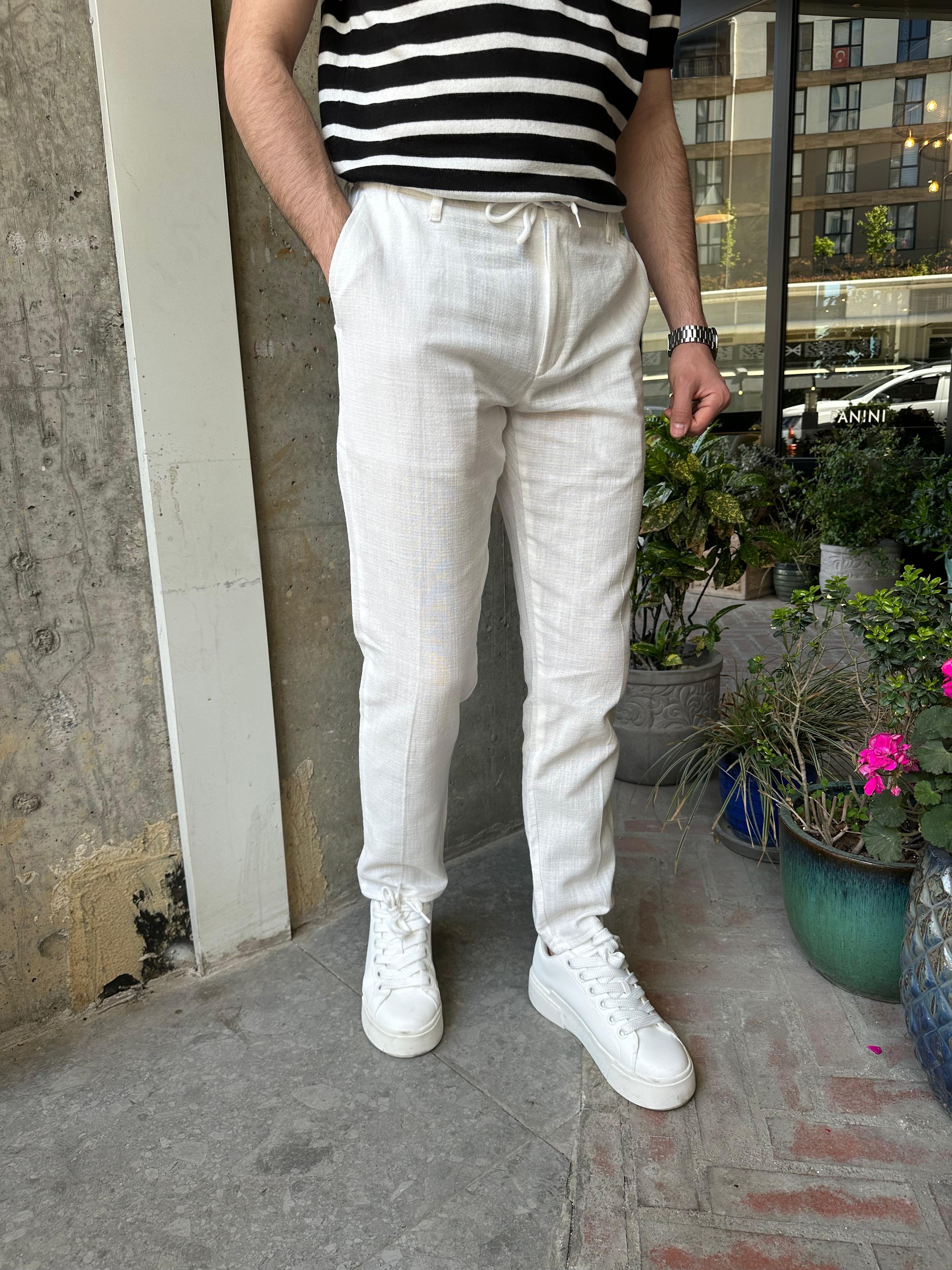 BELİ İPLİ REGULAR KALIP KETEN PANTOLON