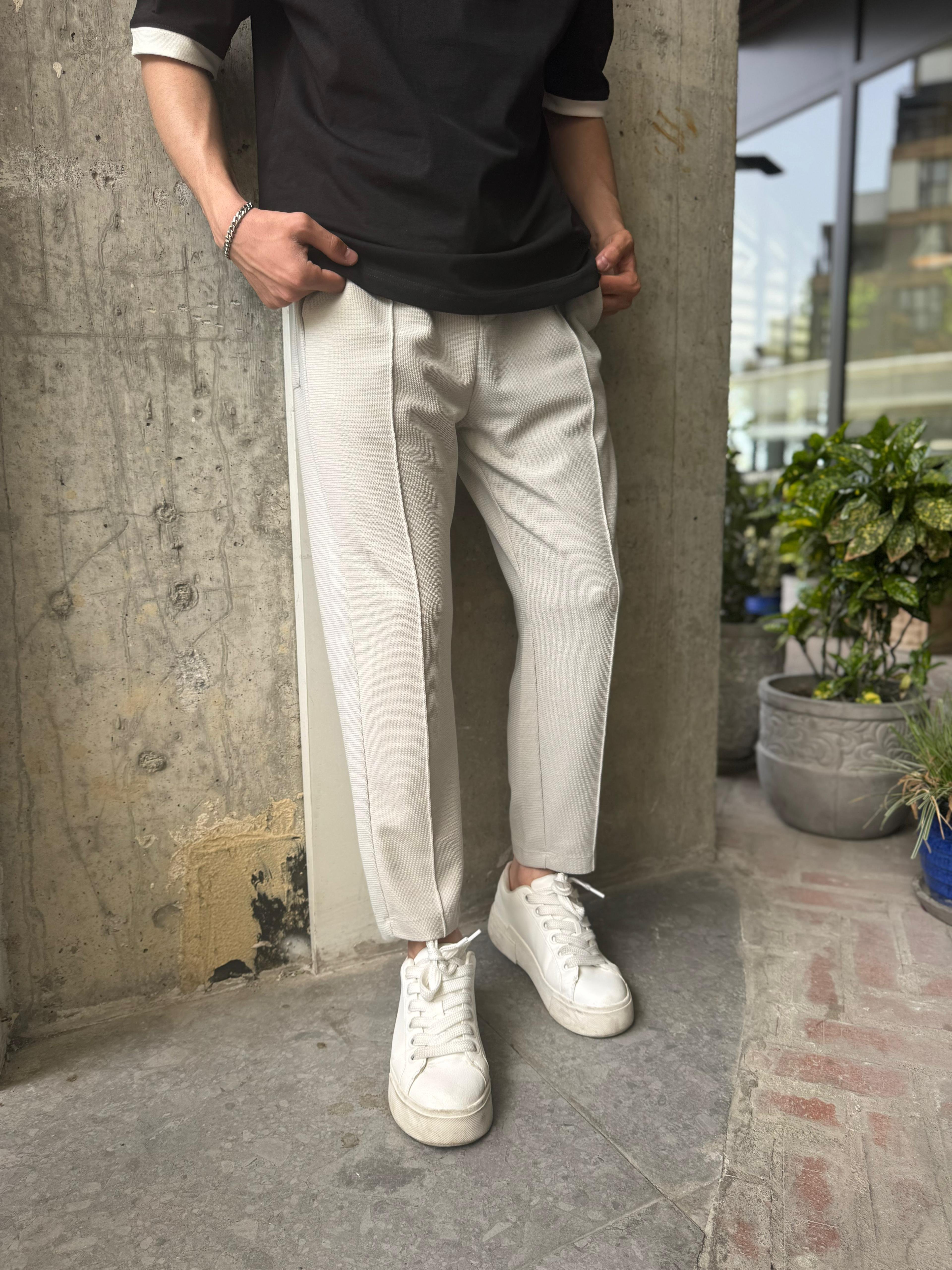 ÇIMALI ÖRME BOYFRIEND JOGGER - GRİ