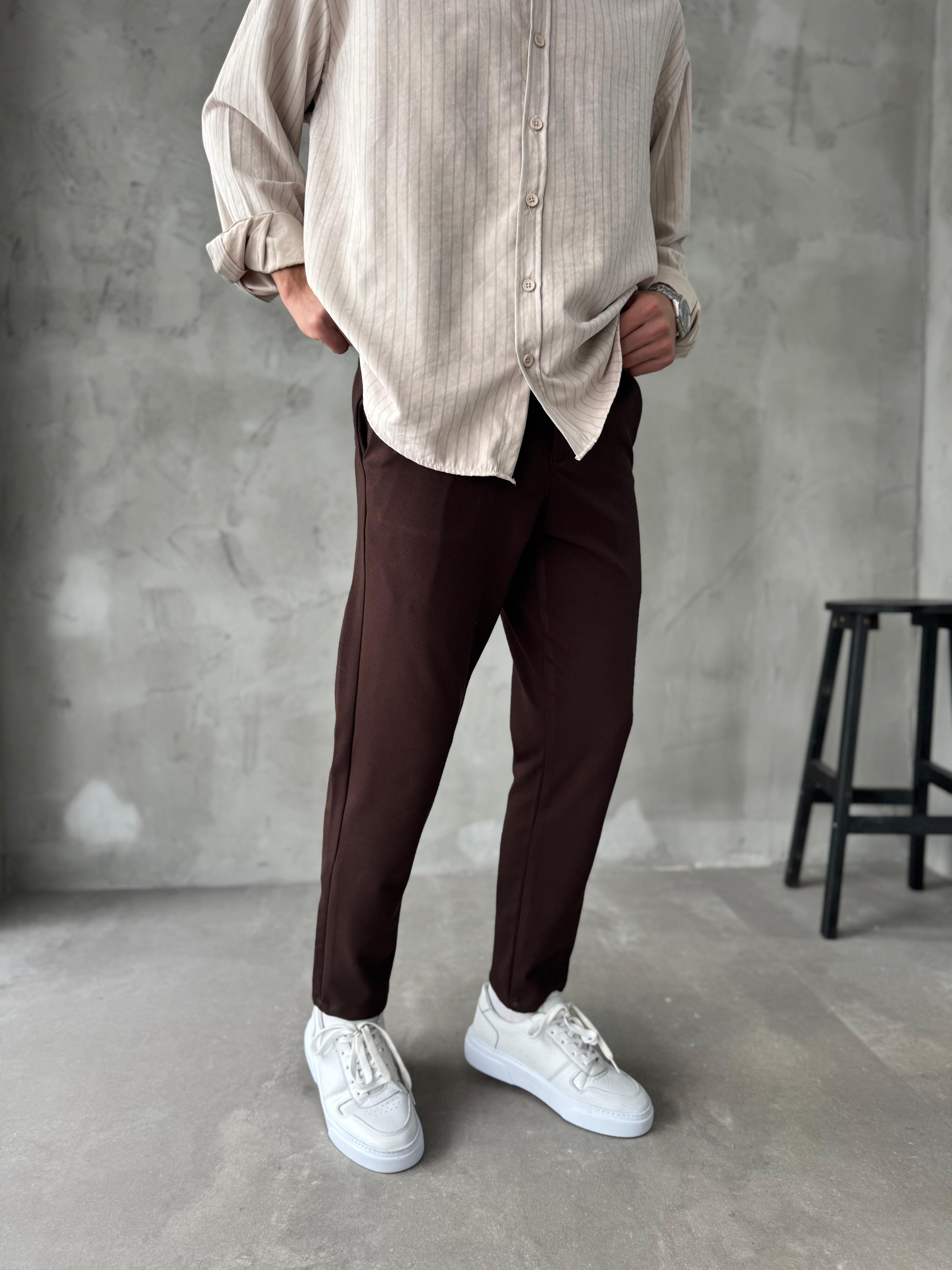 Giesto Kahve Gabardin Kumaş Regular Kalıp Pantolon