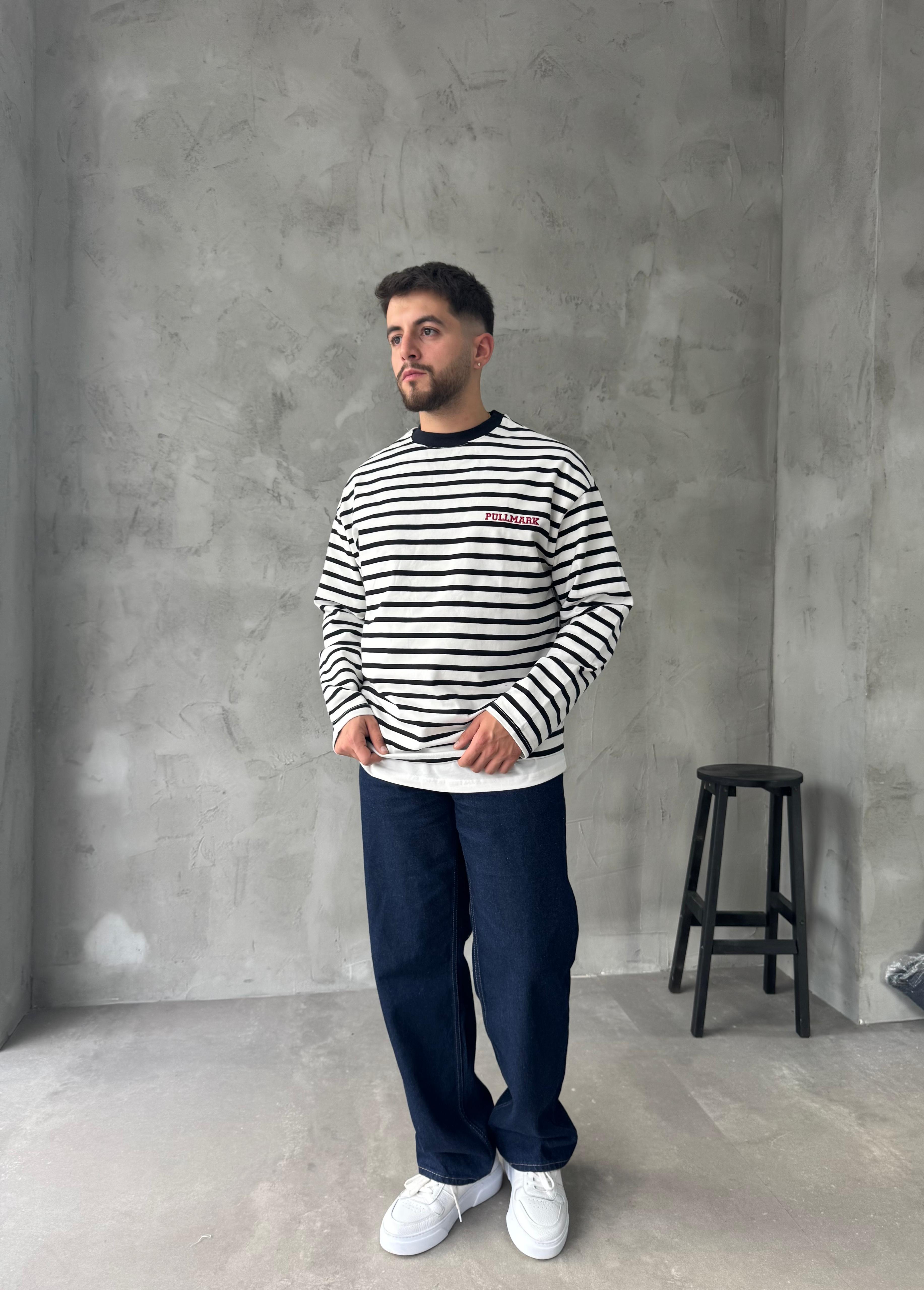 Pull Mark Nakışlı Çizgili Sweatshirt