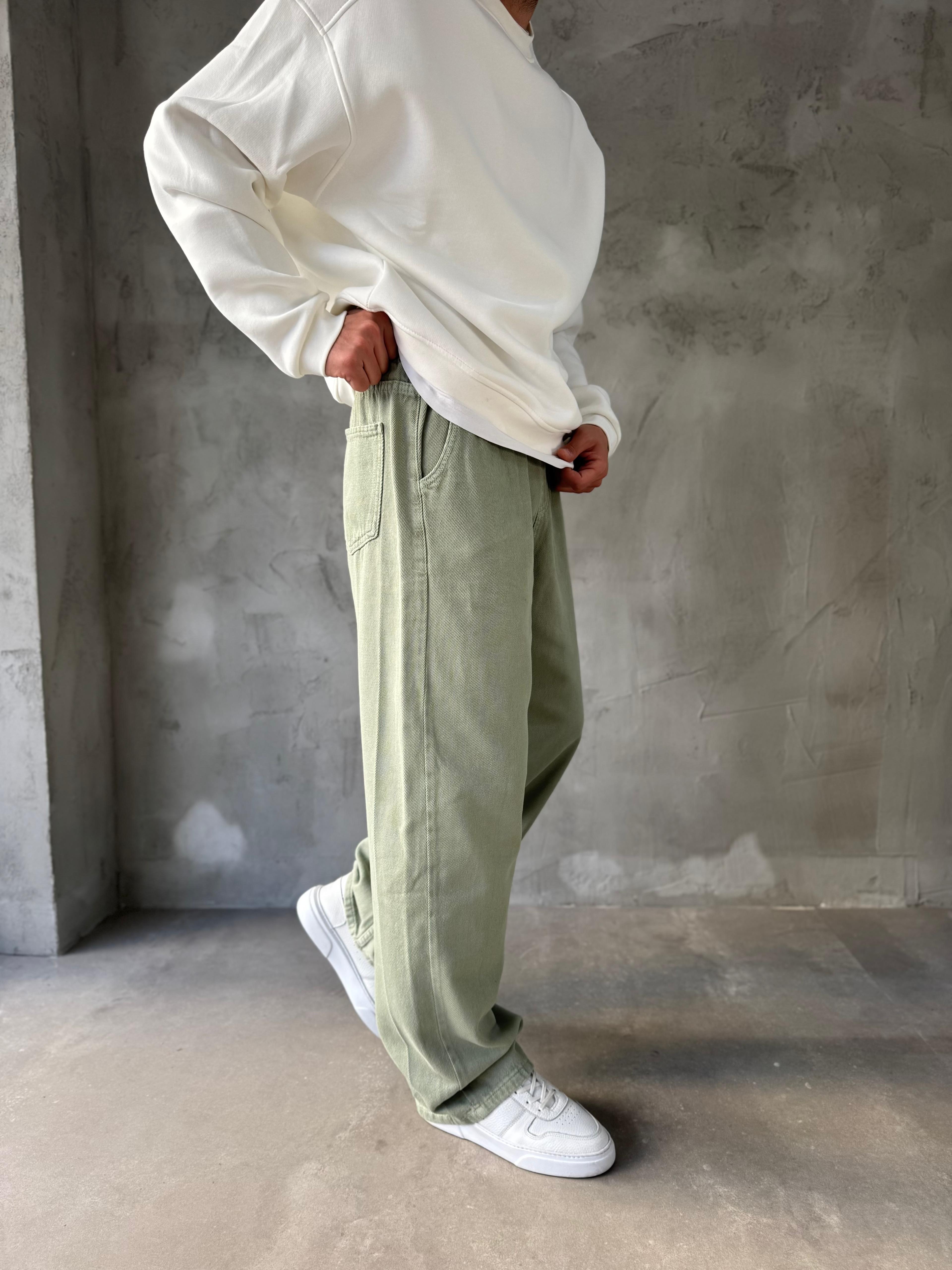 GABARDİN KUMAŞ BAGGY KALIP PANTOLON - HAKİ