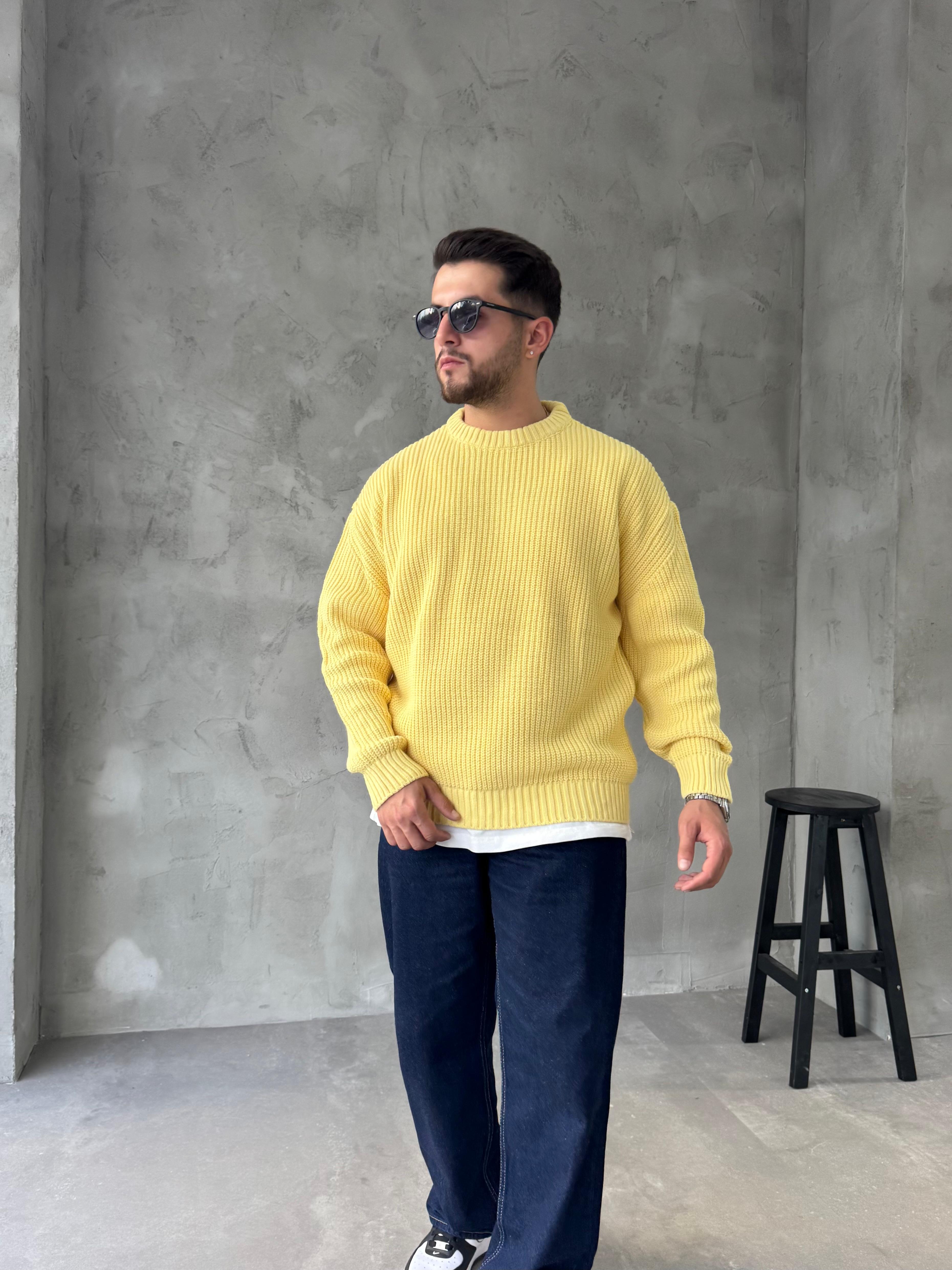 Sarı Basic Triko Kazak