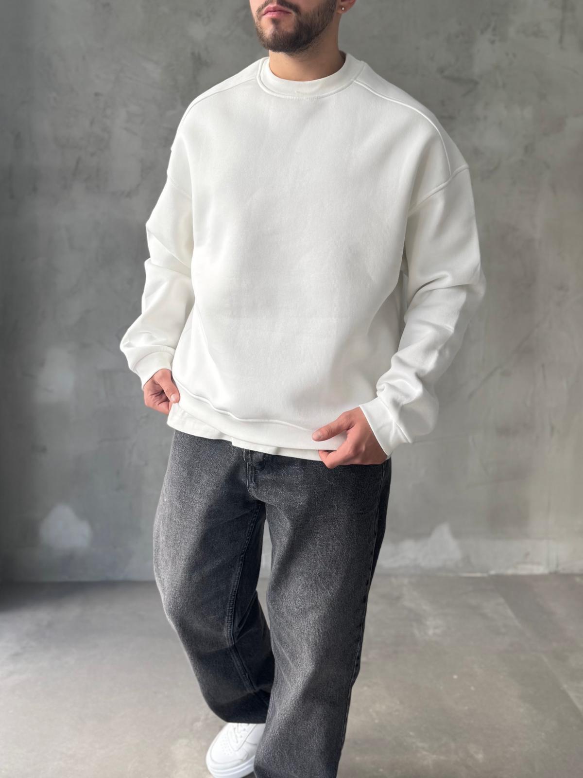 Beyaz Basic Oversize Premium Sweatshirt