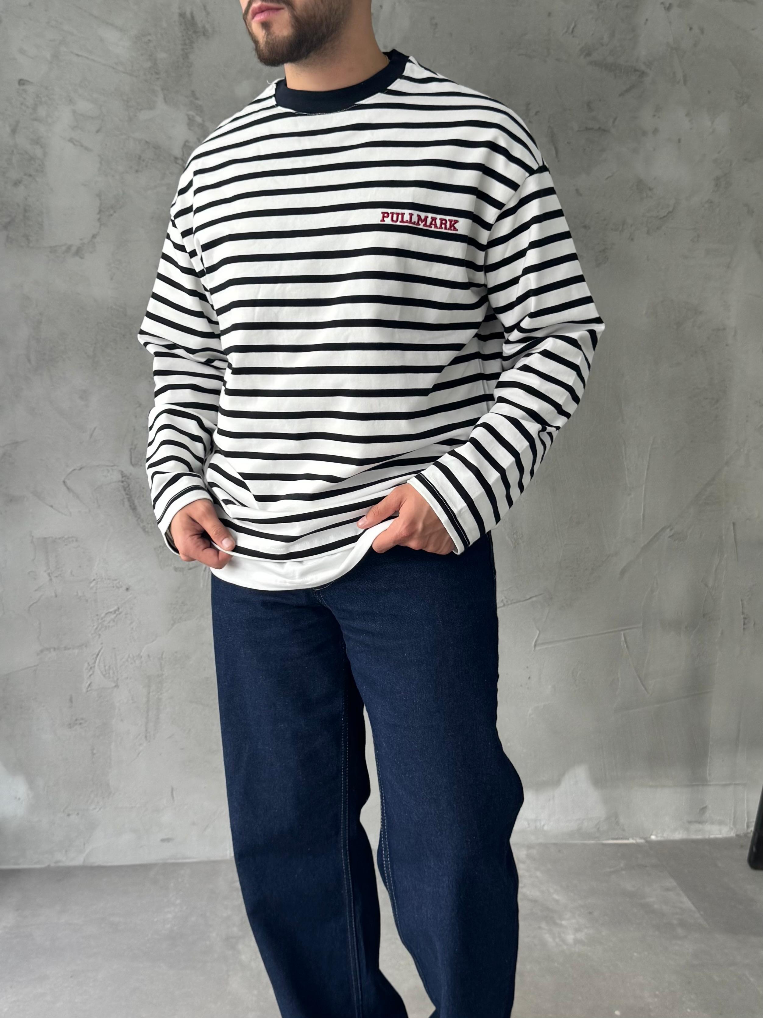 Pull Mark Nakışlı Çizgili Sweatshirt