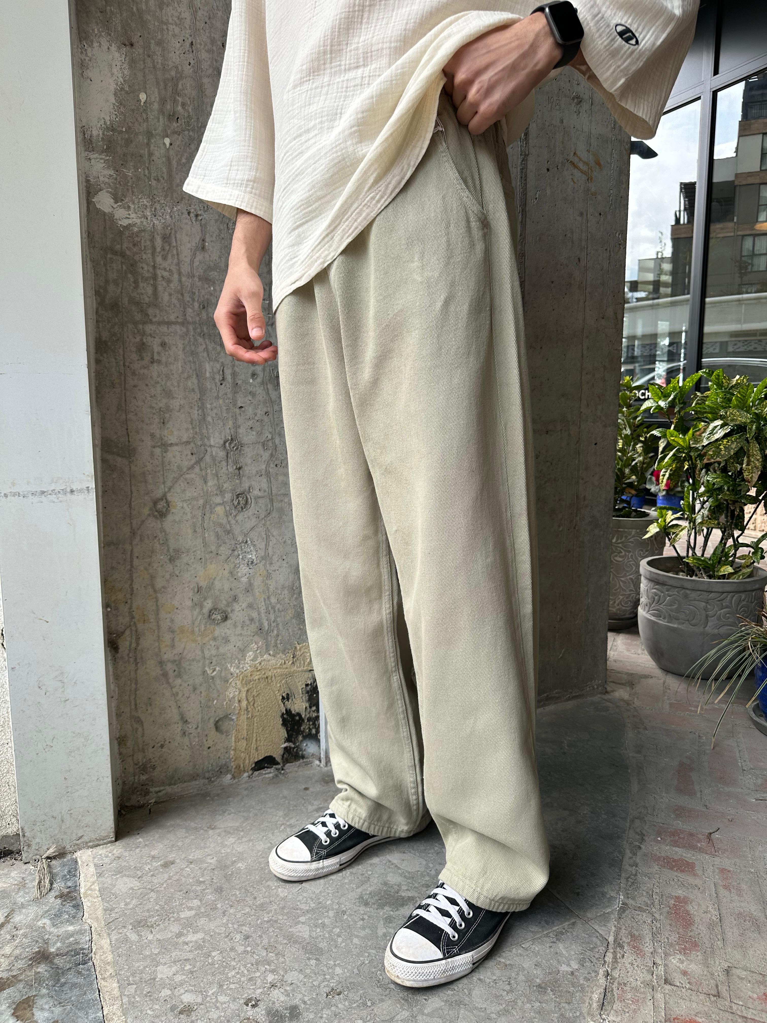 GABARDİN KUMAŞ BAGGY KALIP PANTOLON - HAKİ