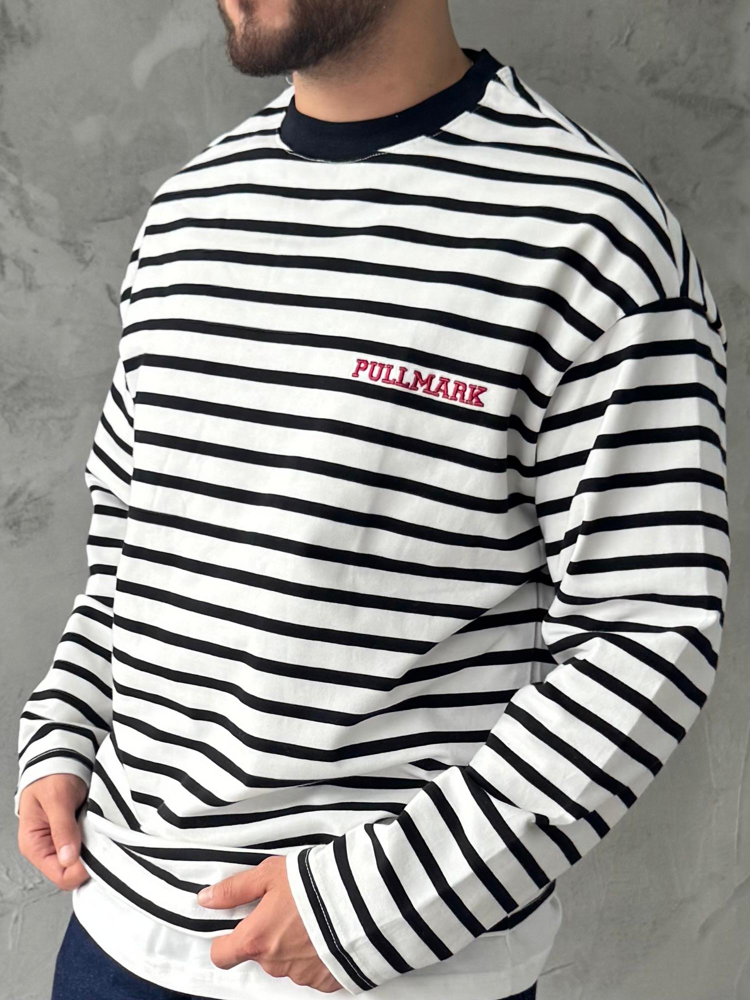Pull Mark Nakışlı Çizgili Sweatshirt