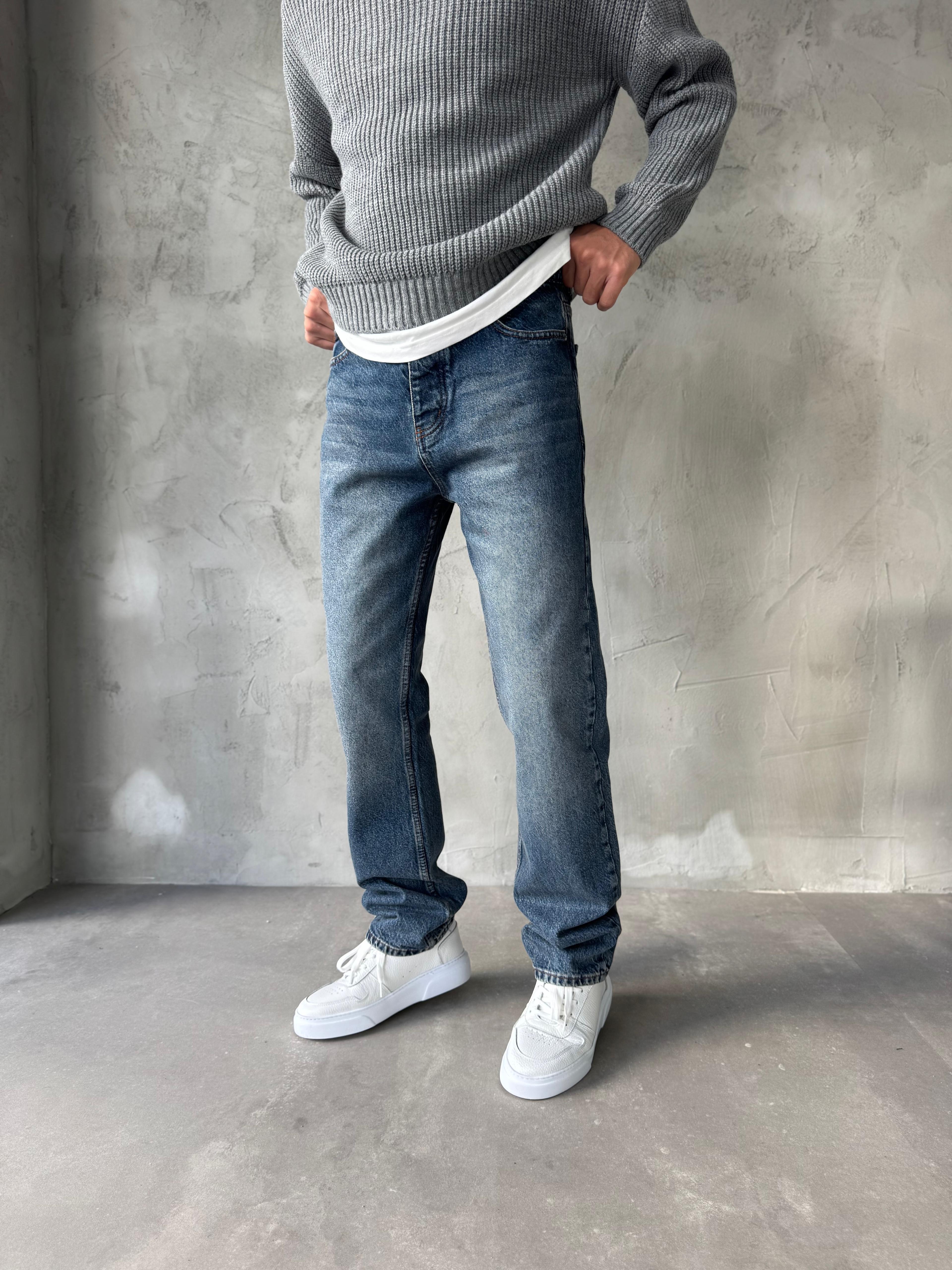 Koyu Mavi Yıkamalı Baggy Jean