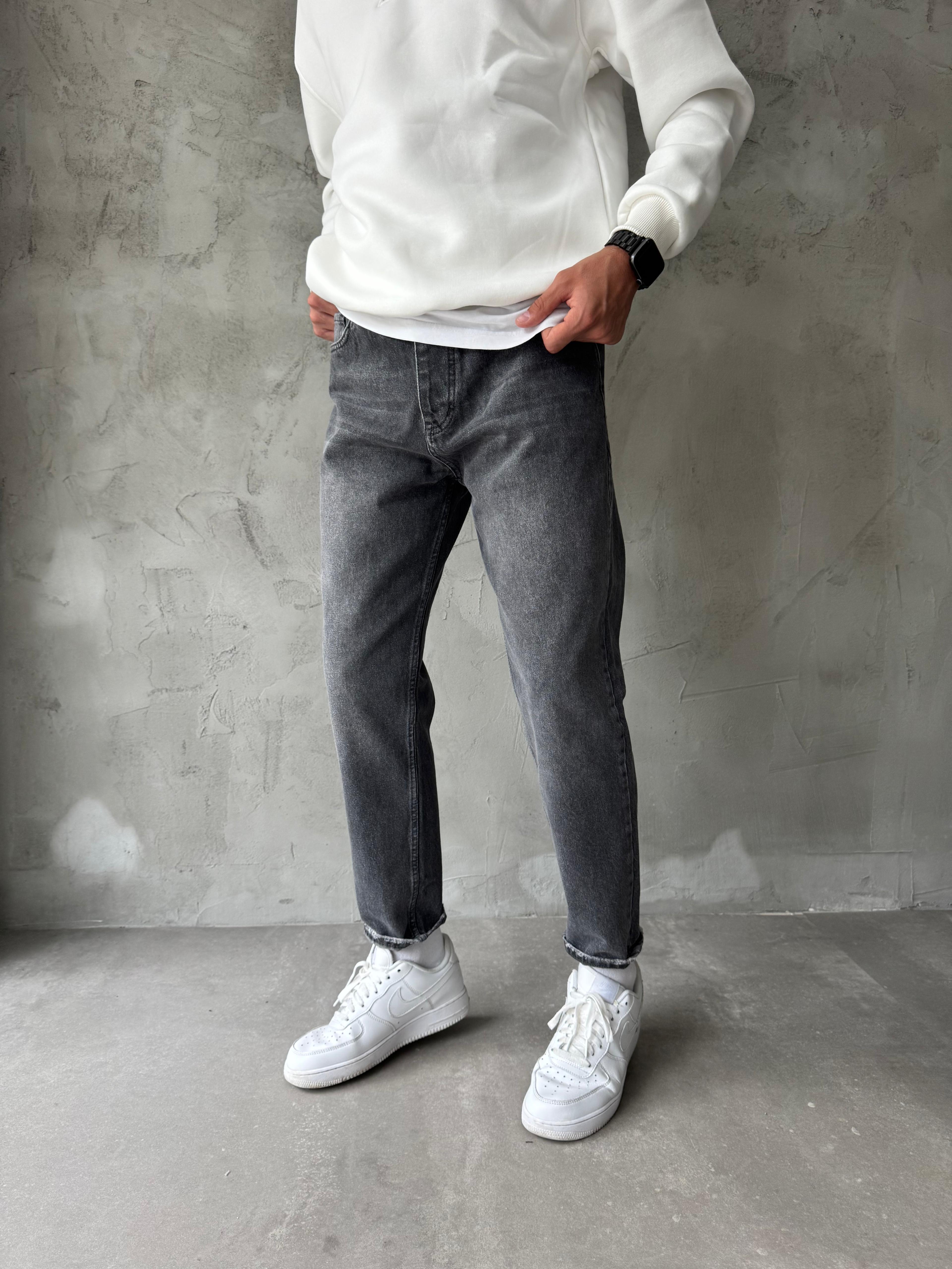 Gri Eskitme Premium Boyfriend Jean