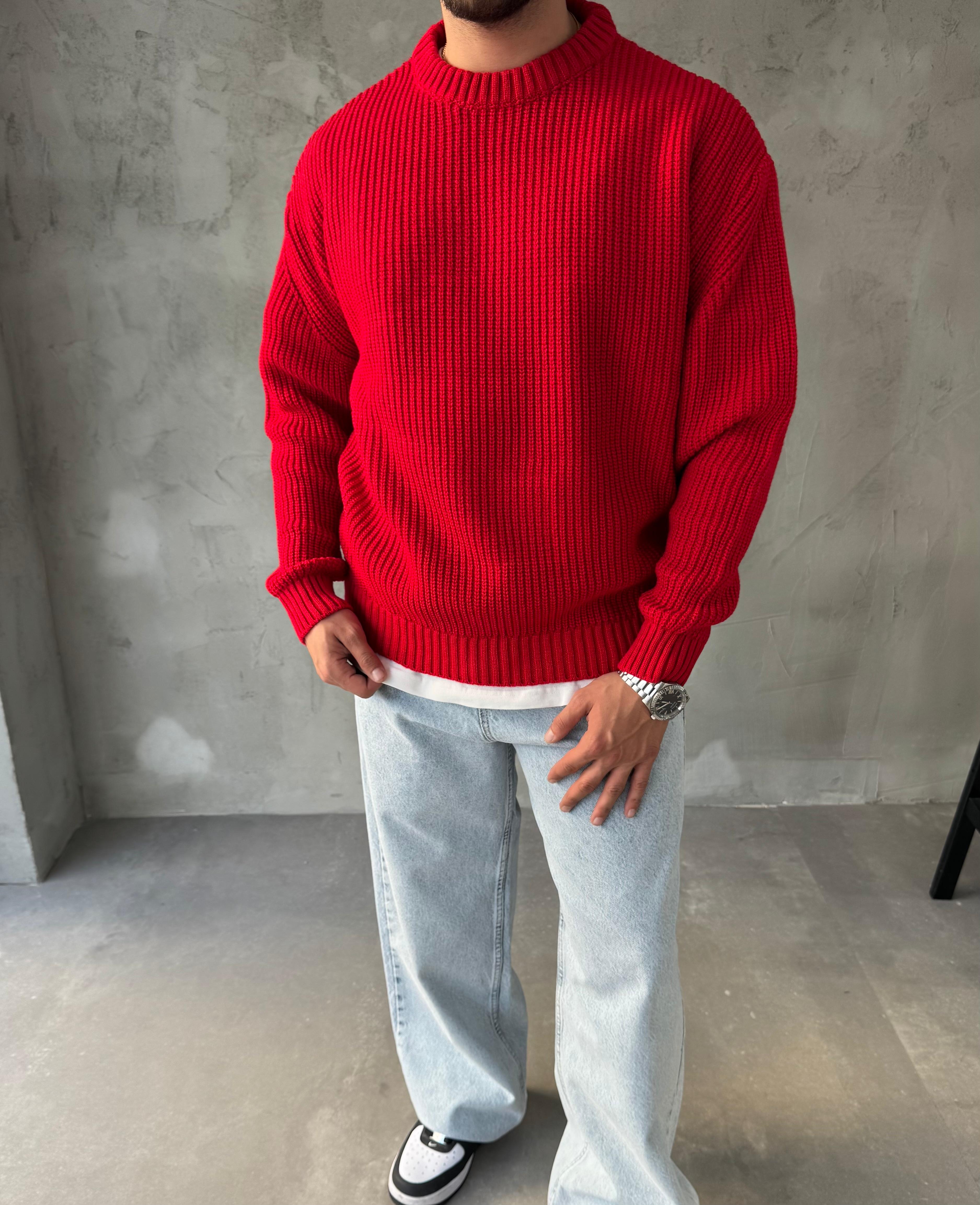 Kırmızı Basic Triko Kazak