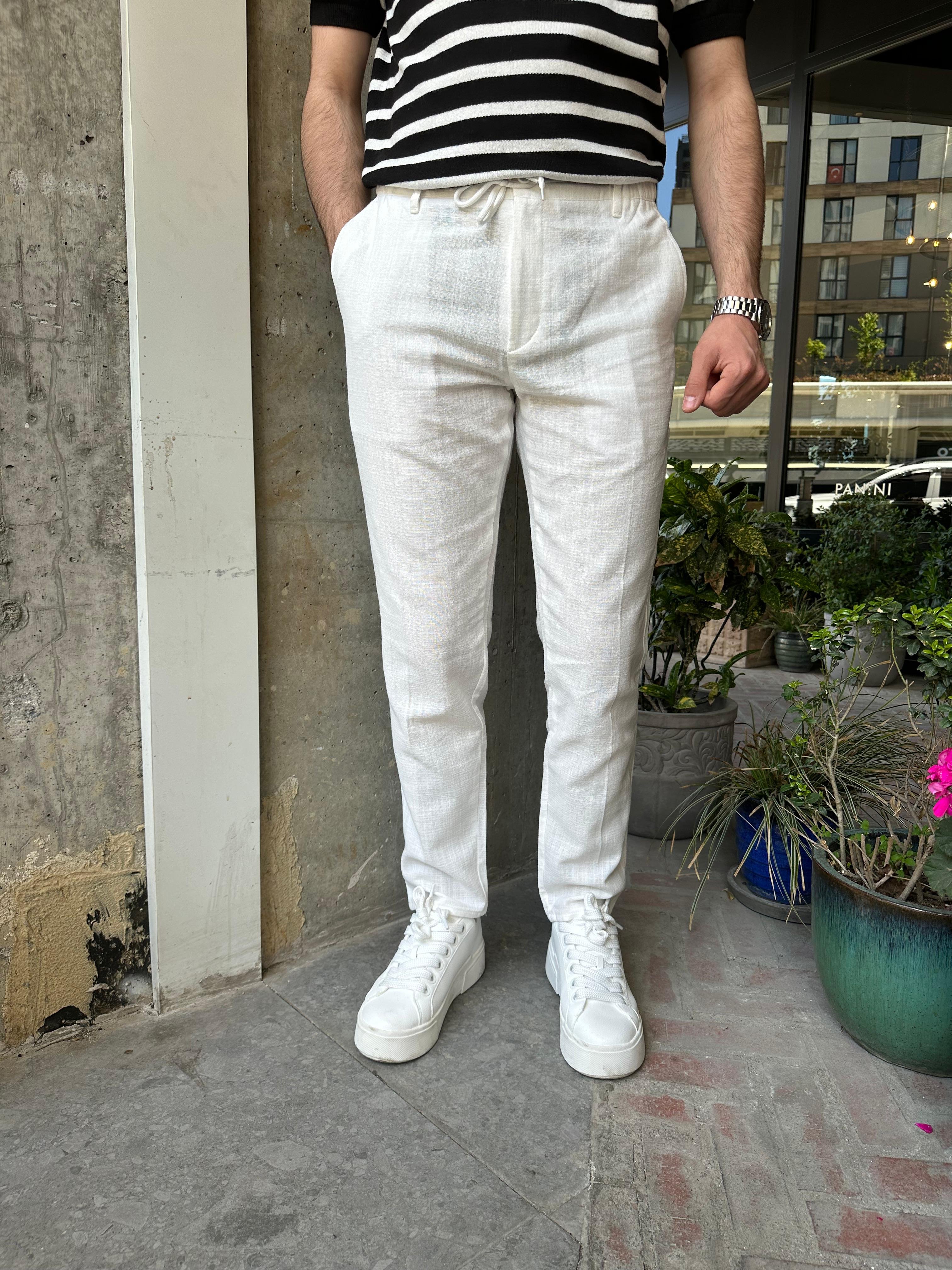 BELİ İPLİ REGULAR KALIP KETEN PANTOLON