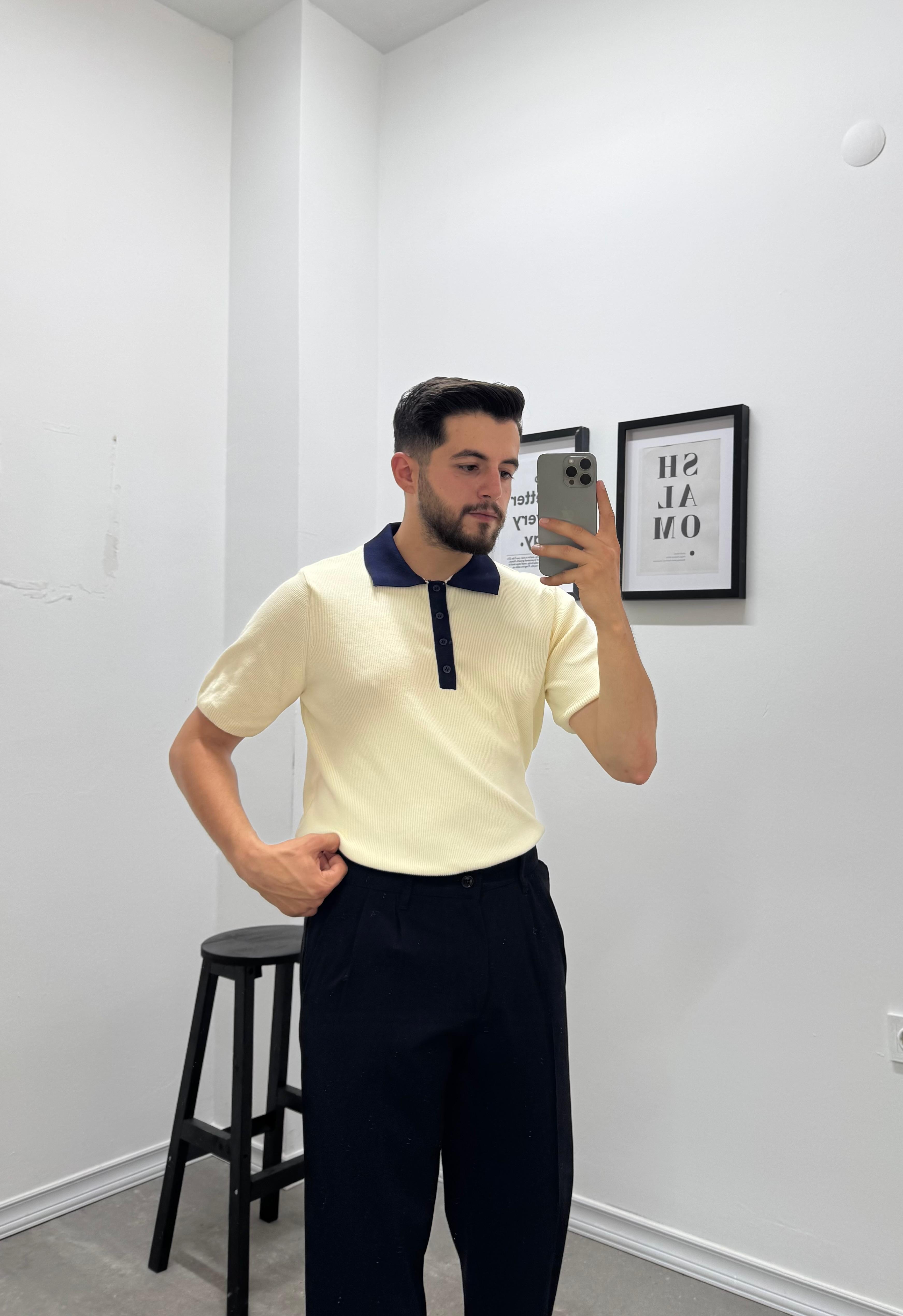 OLD MONEY POLO YAKA TRİKO - KREM