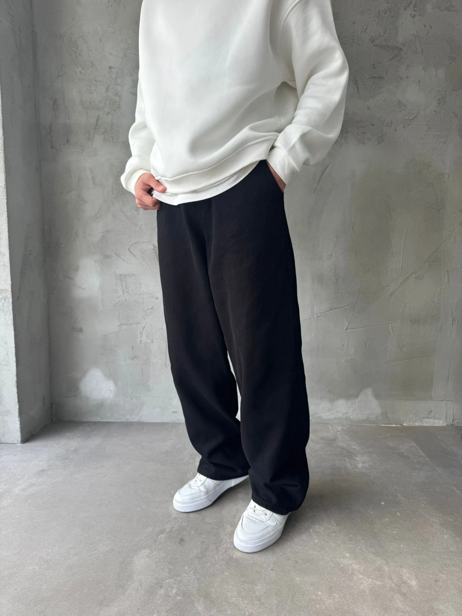 Gabardin Kumaş Bol Kalıp Pantolon - SİYAH