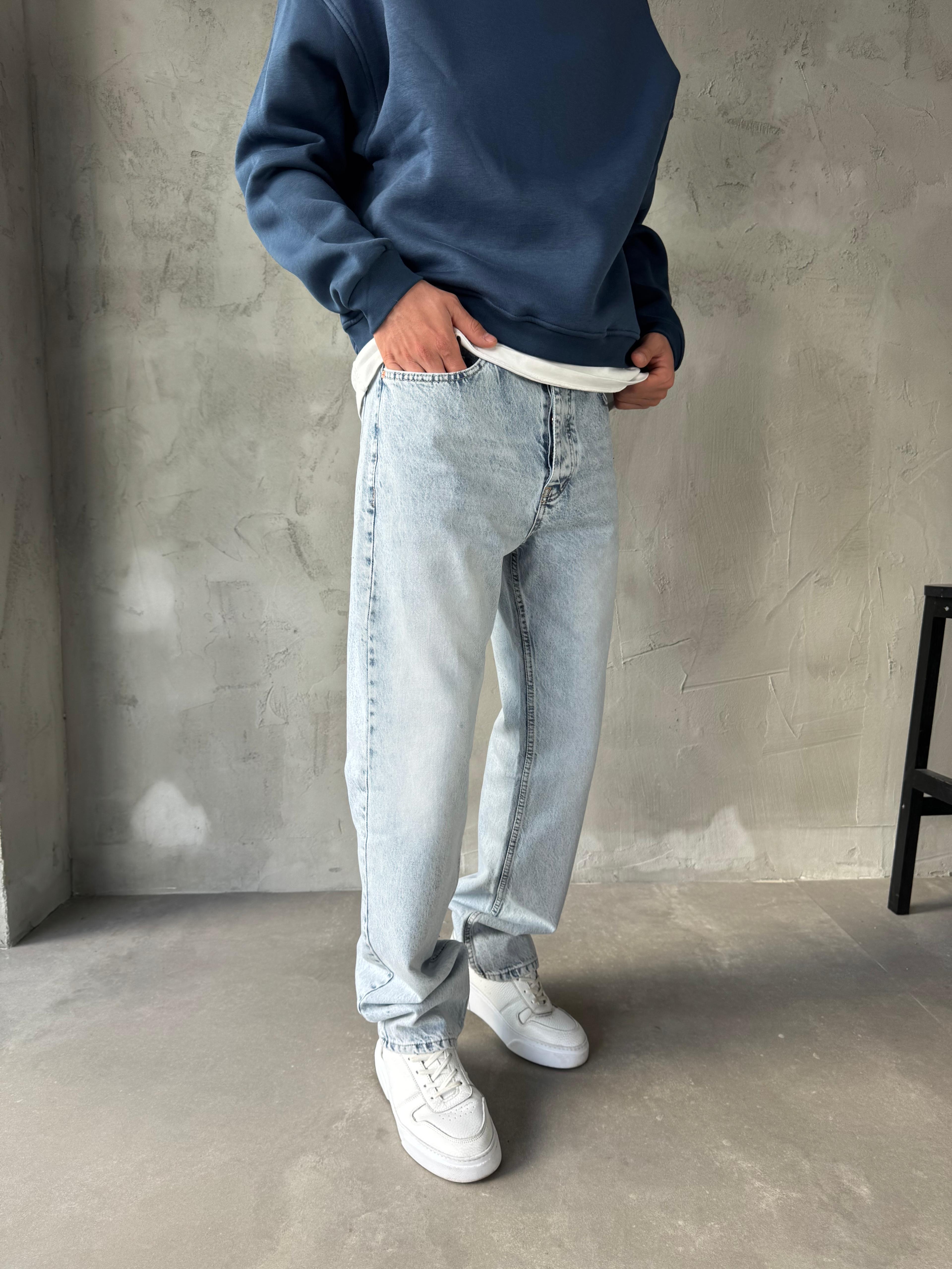 MAVİ TAŞLANMIŞ PREMİUM BAGGY JEAN - MAVİ