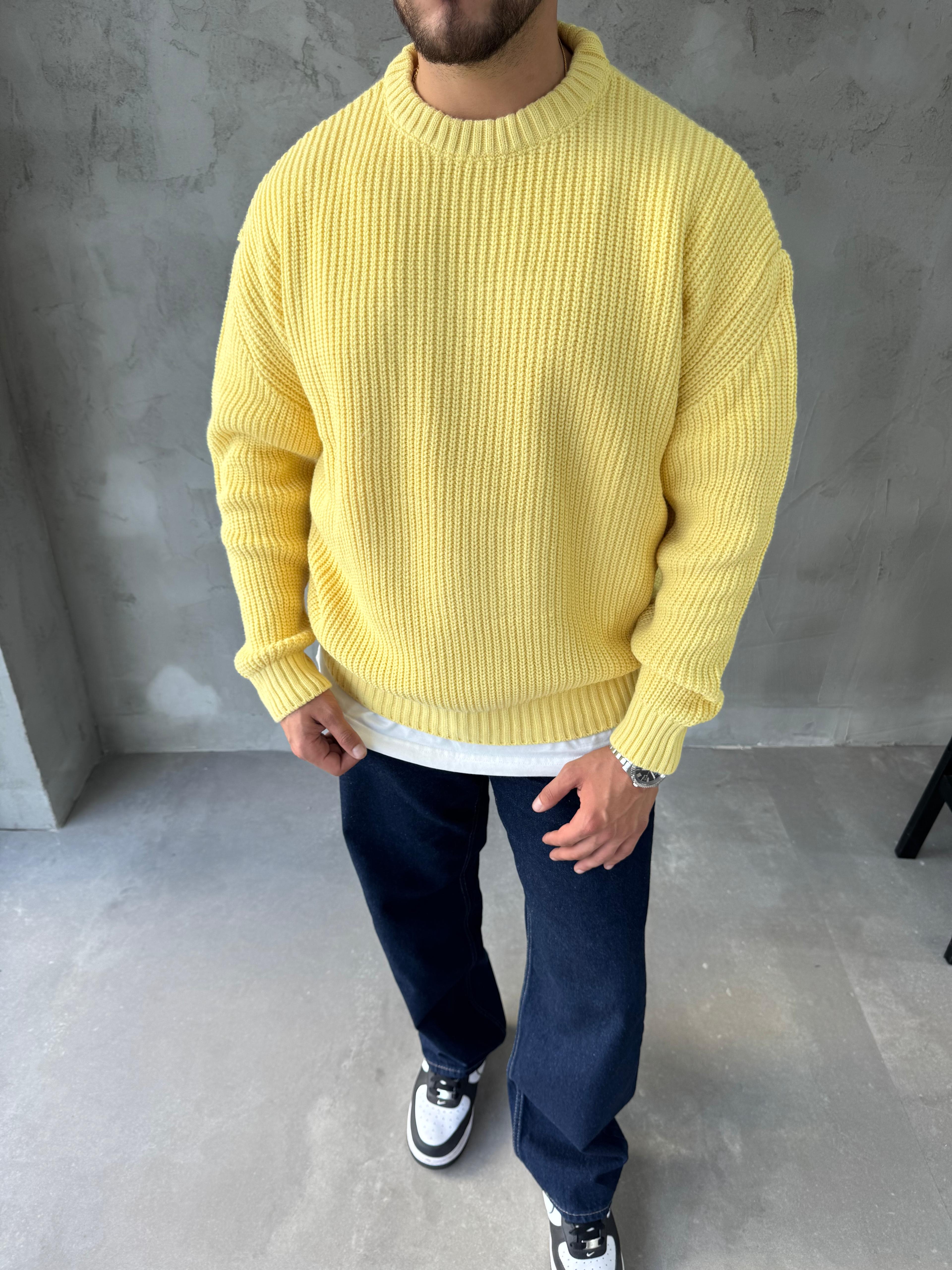 Sarı Basic Triko Kazak