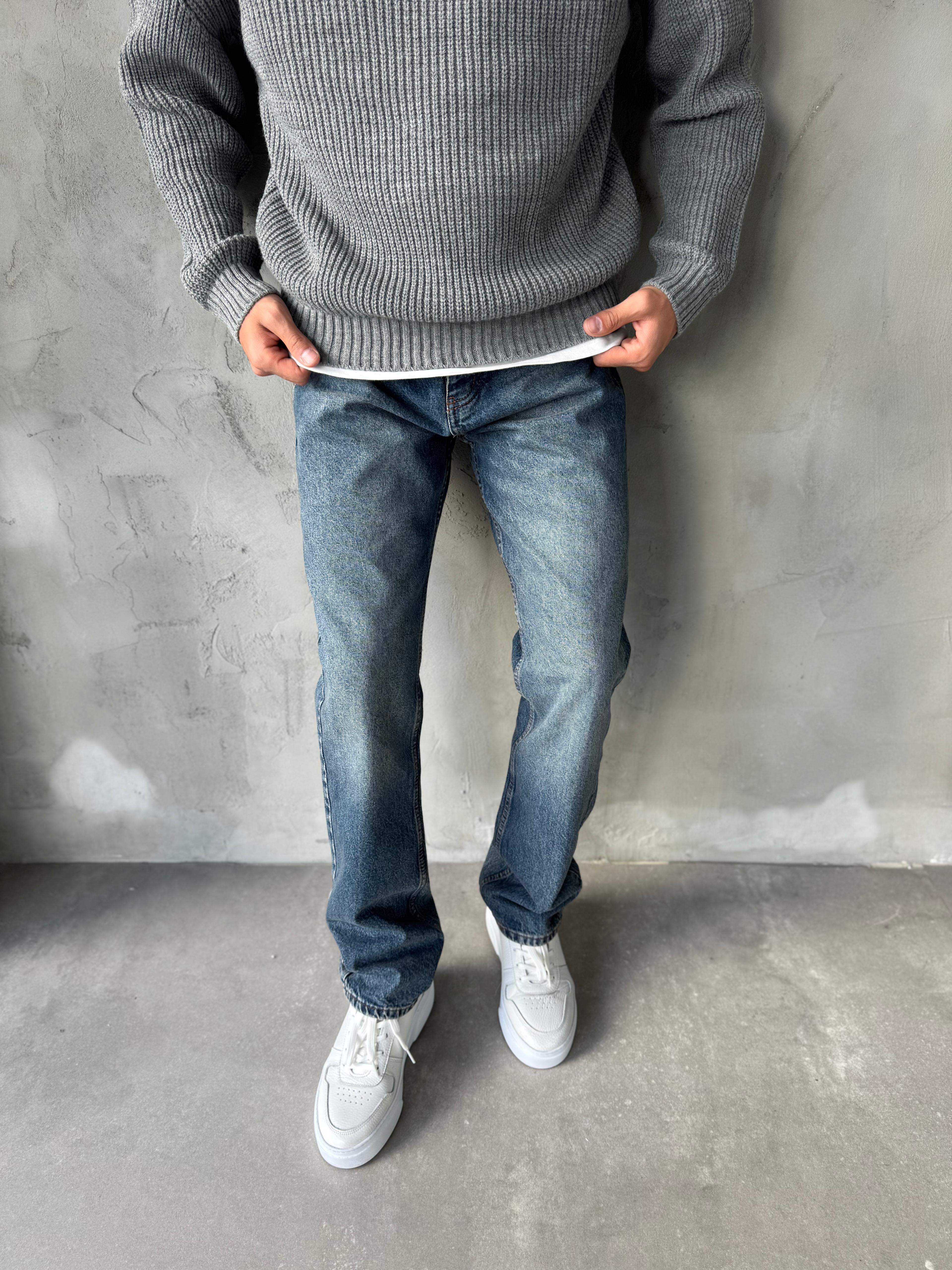 Koyu Mavi Yıkamalı Baggy Jean