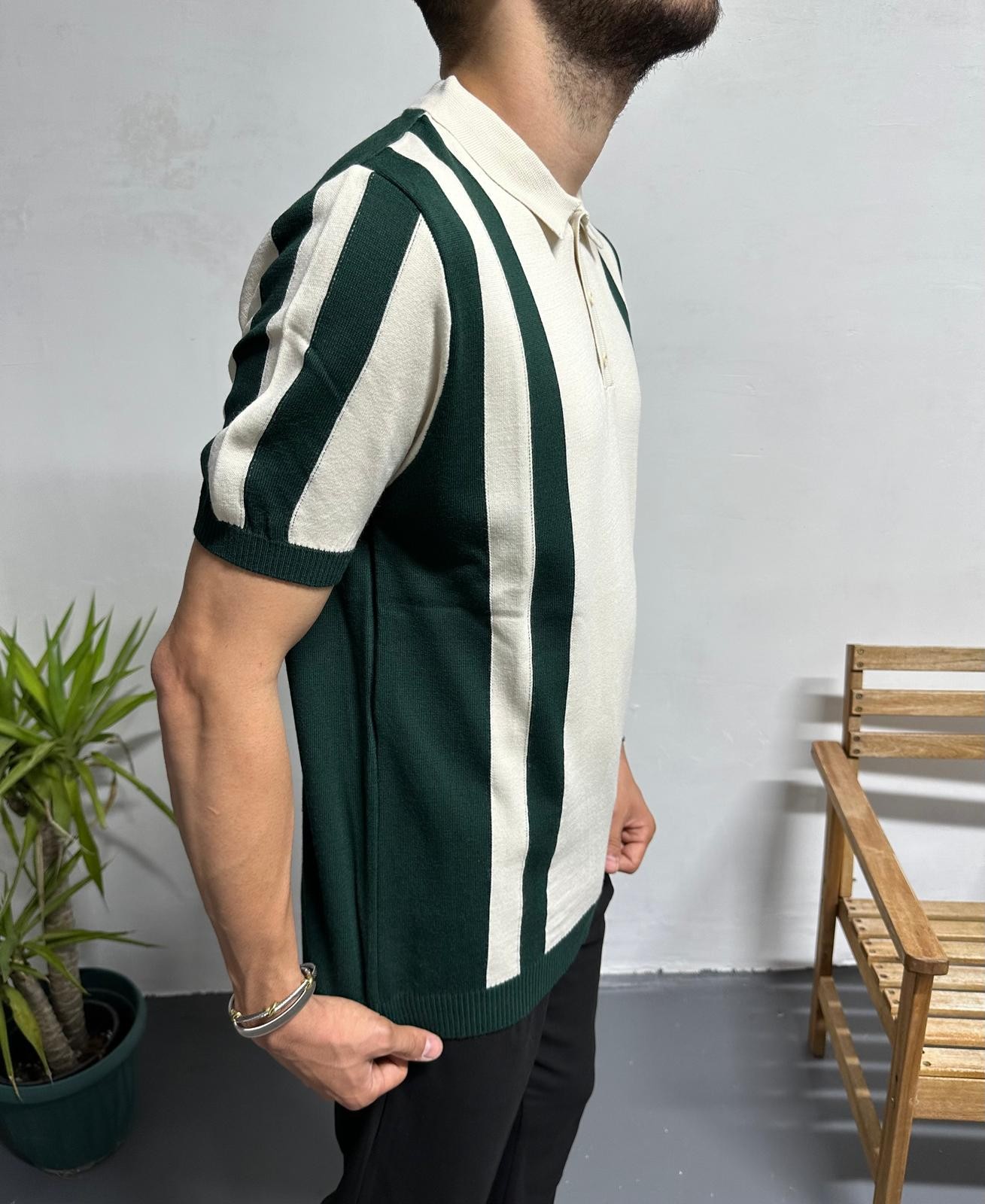 ÇİZGİLİ POLO YAKA T-SHIRT - YEŞİL