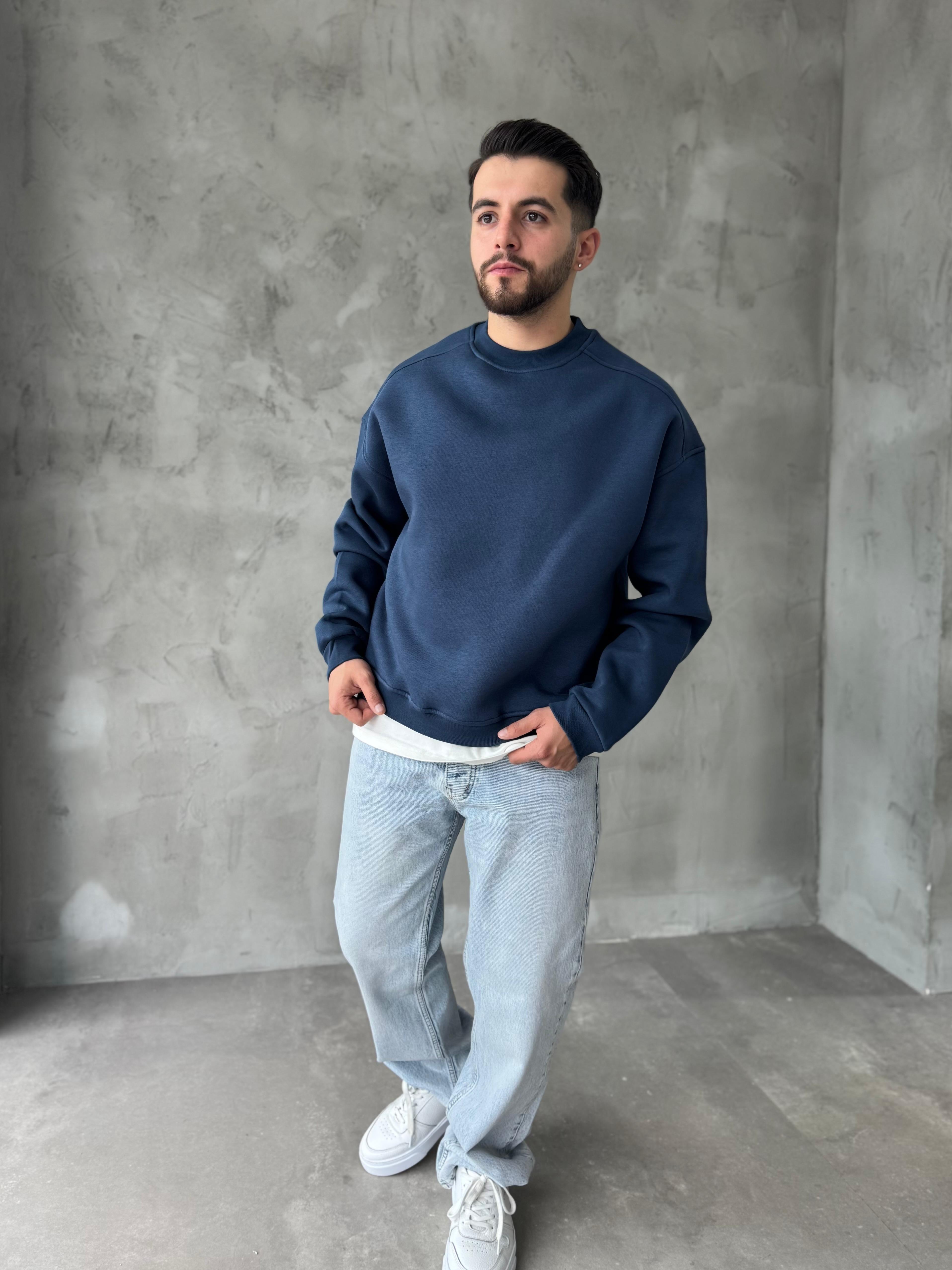 Lacivert Basic Oversize Premium Sweatshirt