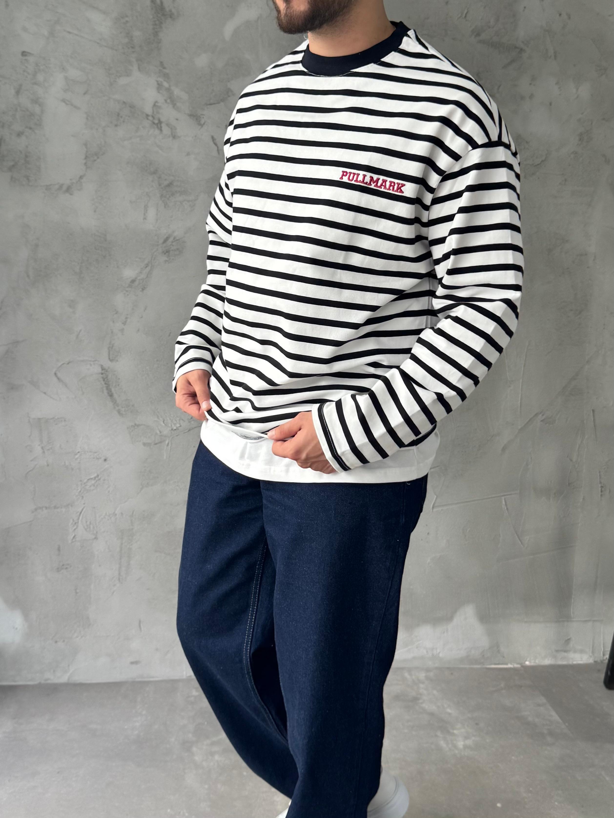 Pull Mark Nakışlı Çizgili Sweatshirt