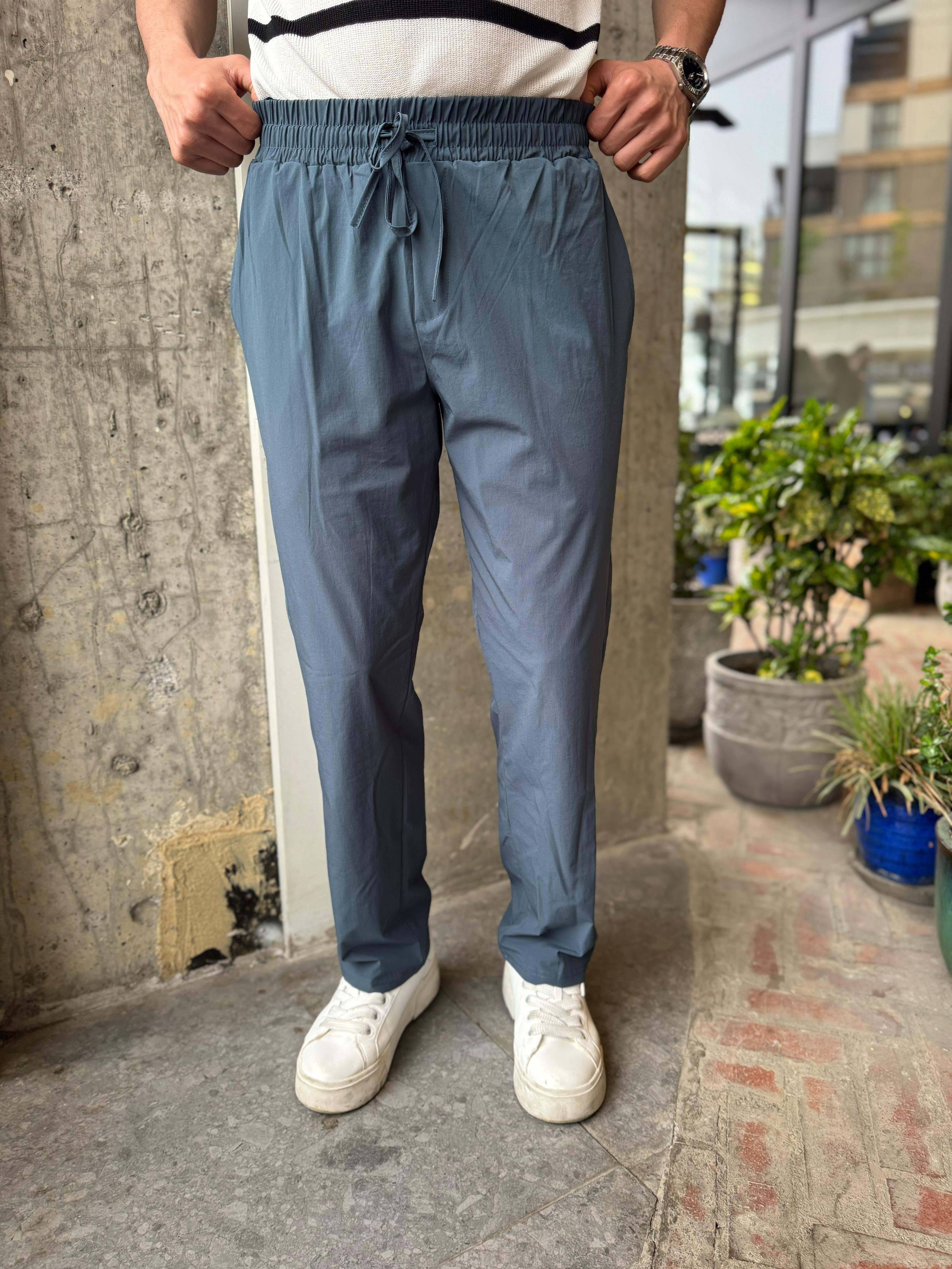 PARAŞÜT KUMAŞ İNCE JOGGER  - İNDİGO MAVİ