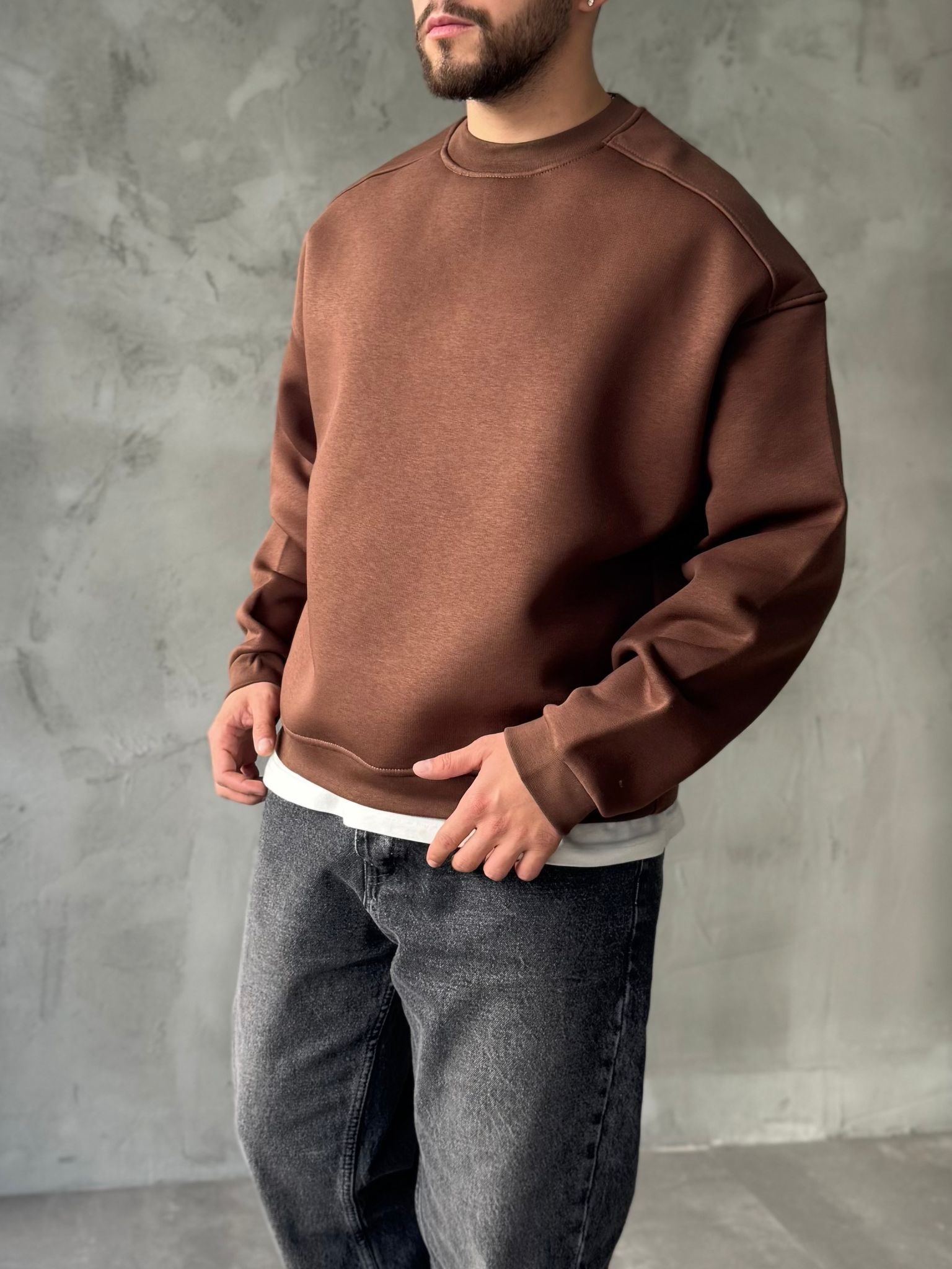 Kahve Basıc Oversize Premium Sweatshirt