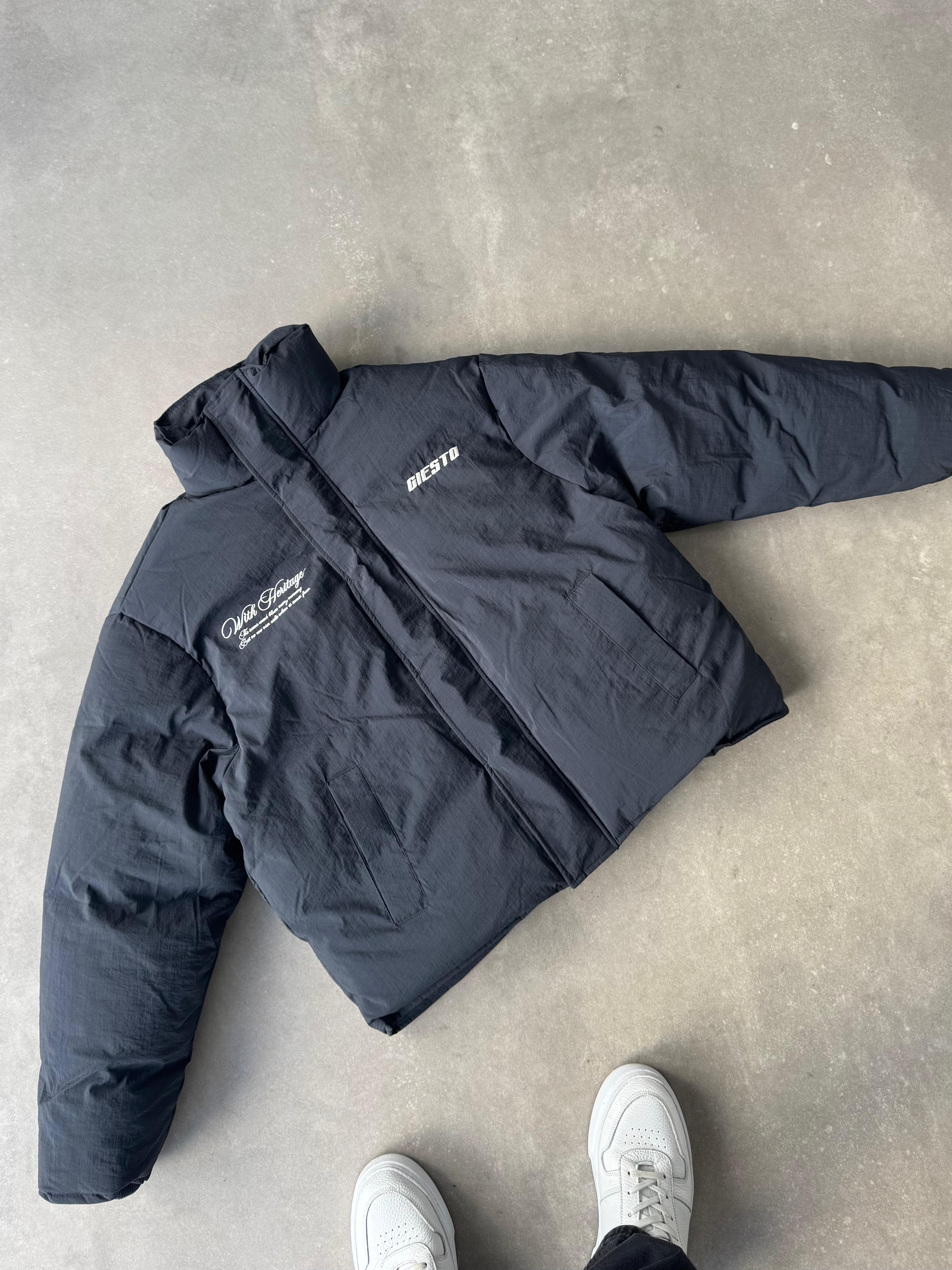 Giesto Siyah Heritage Nakışlı Şişme Mont 