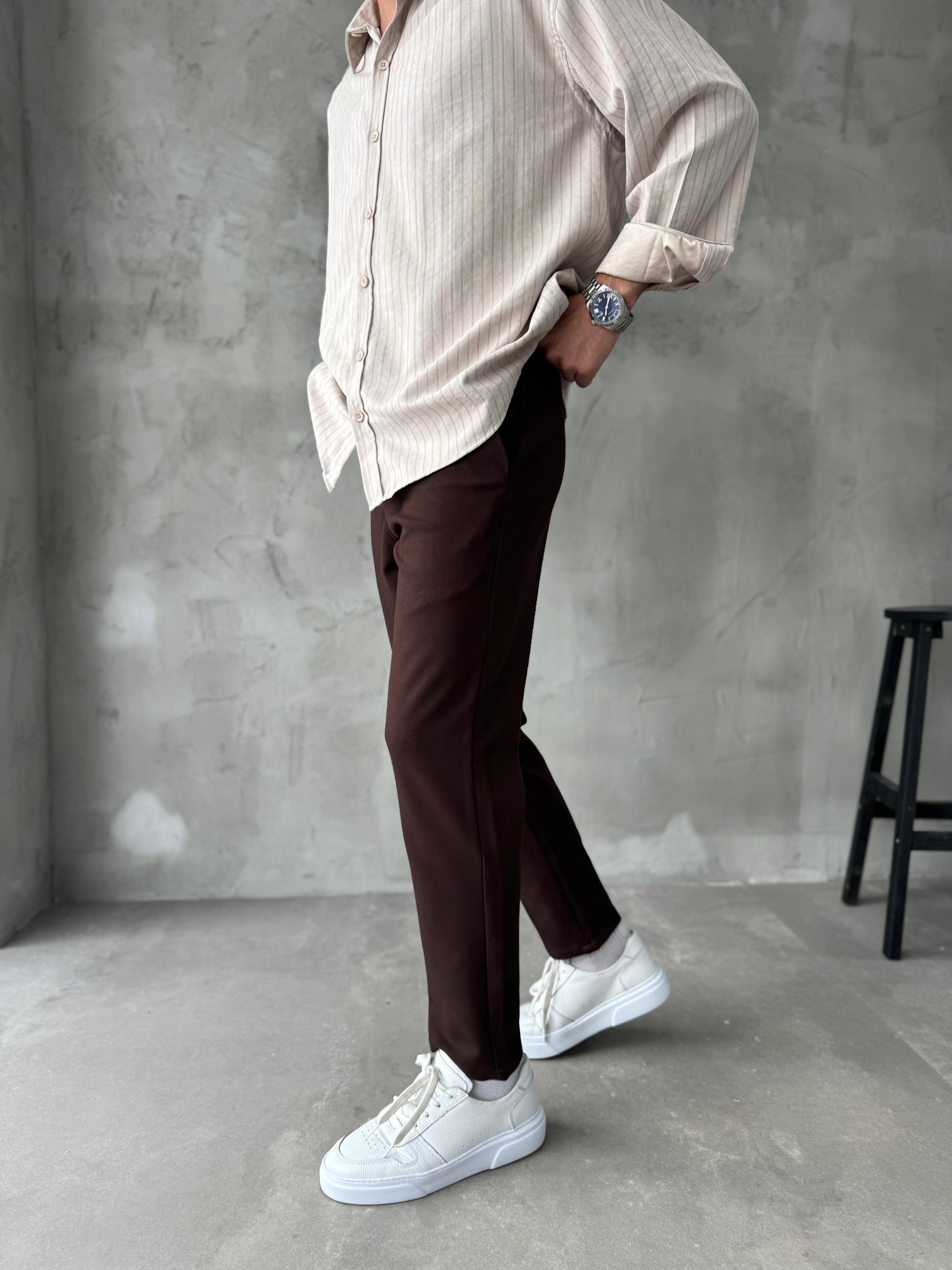 Giesto Kahve Gabardin Kumaş Regular Kalıp Pantolon