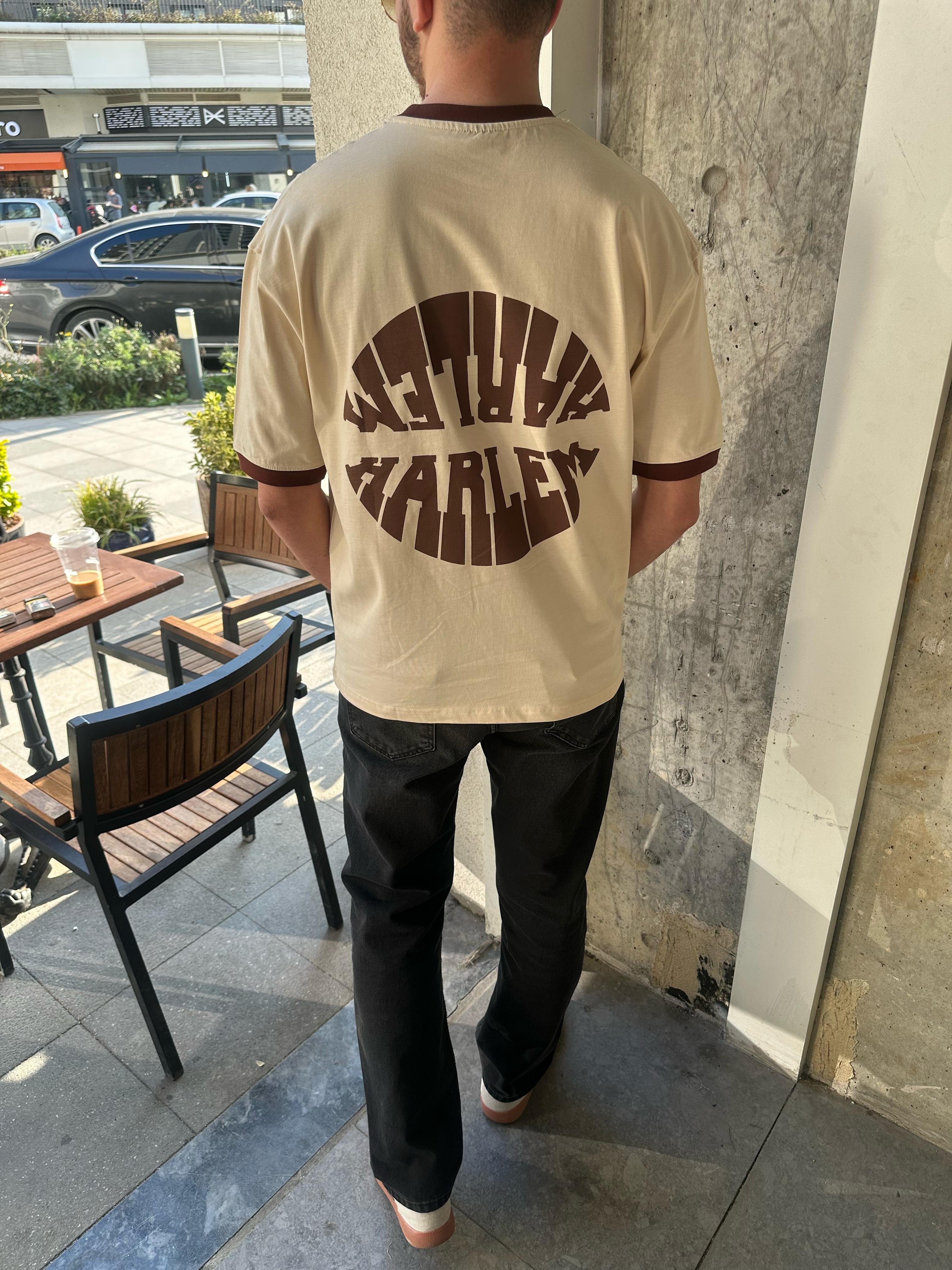 CLUB 1967 BASKILI OVERSİZE T-SHİRT - BEJ