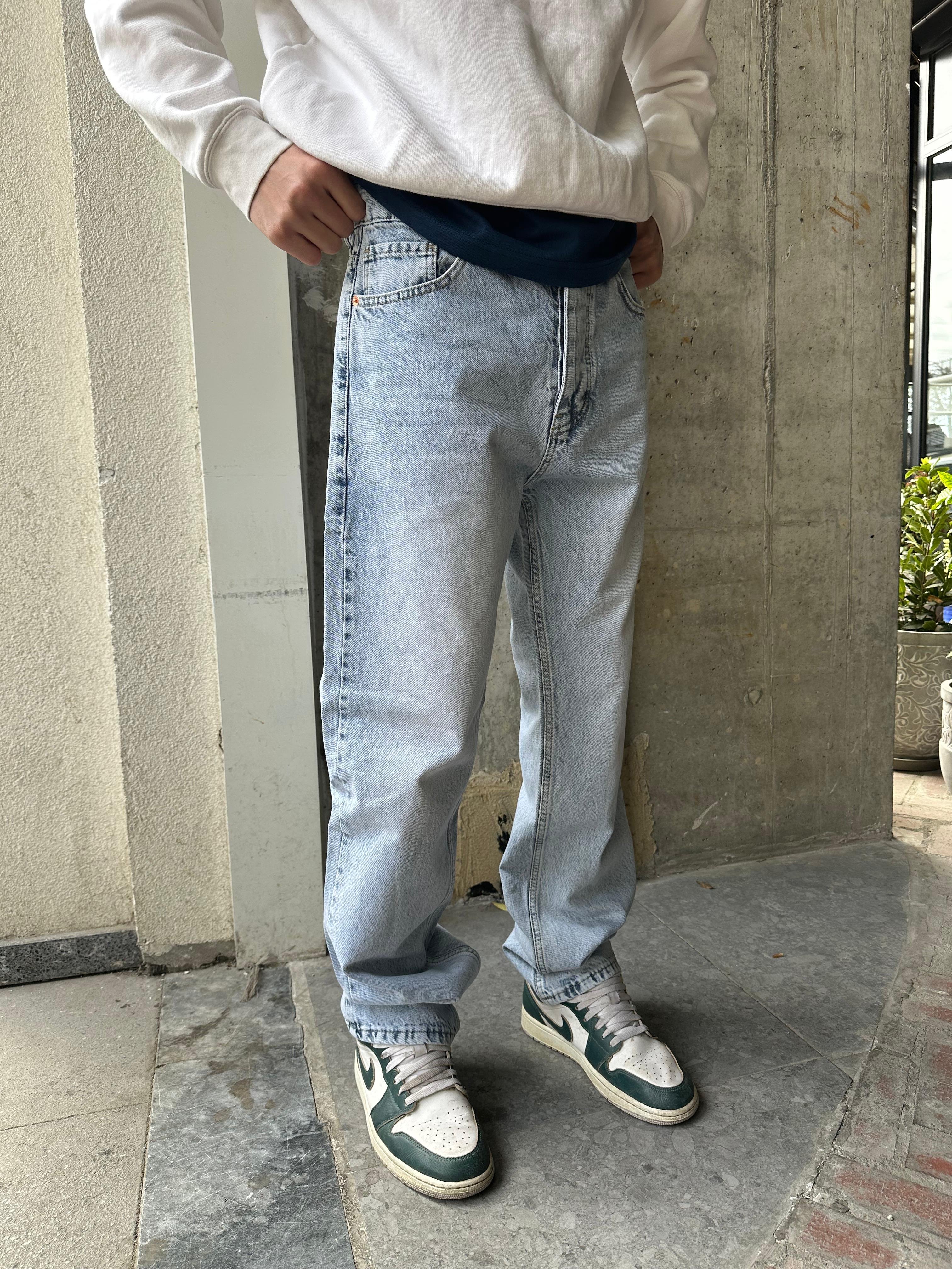 MAVİ TAŞLANMIŞ PREMİUM BAGGY JEAN - MAVİ