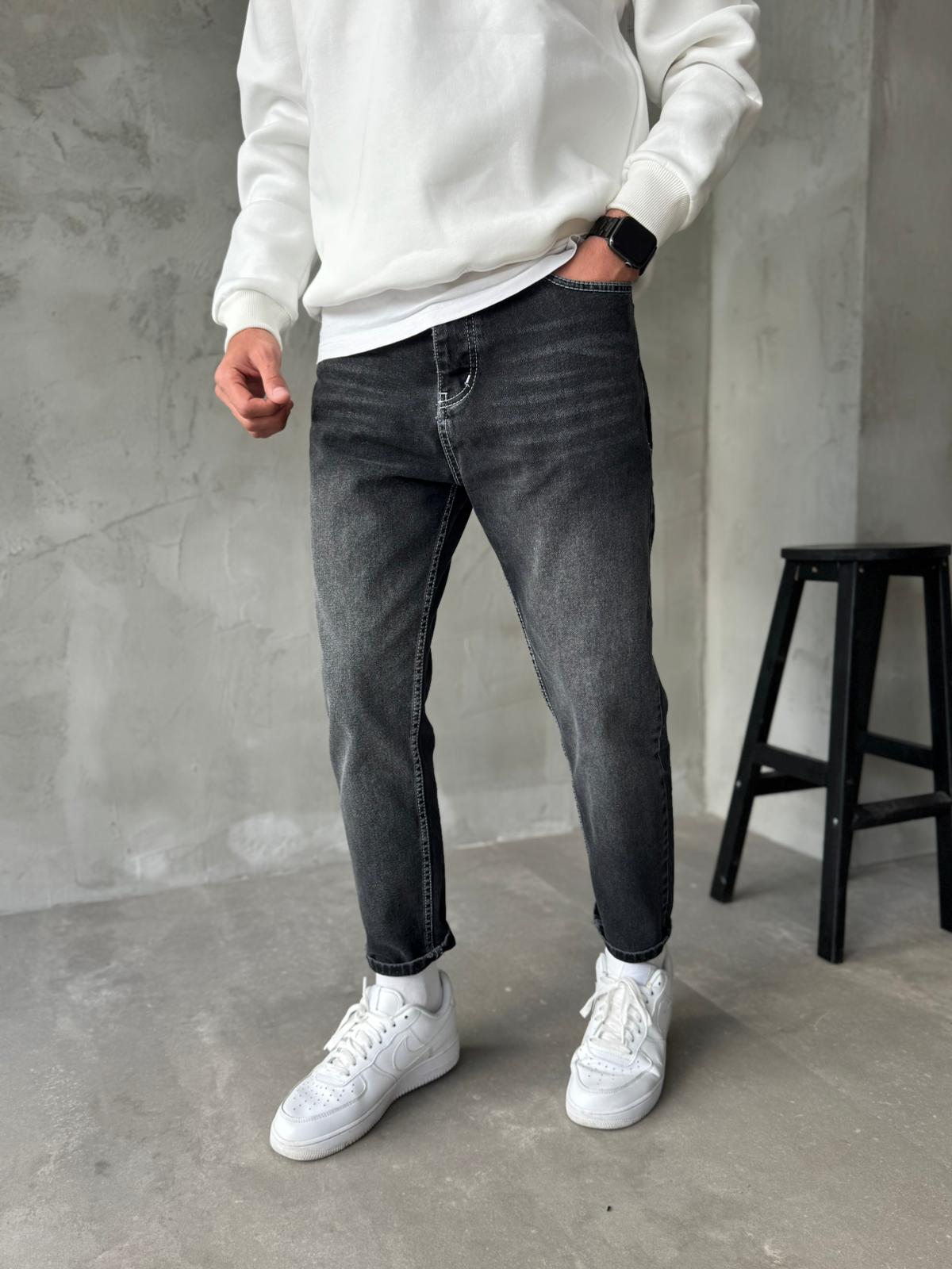 Antrasit Dikiş Detaylı Boyfriend Jean