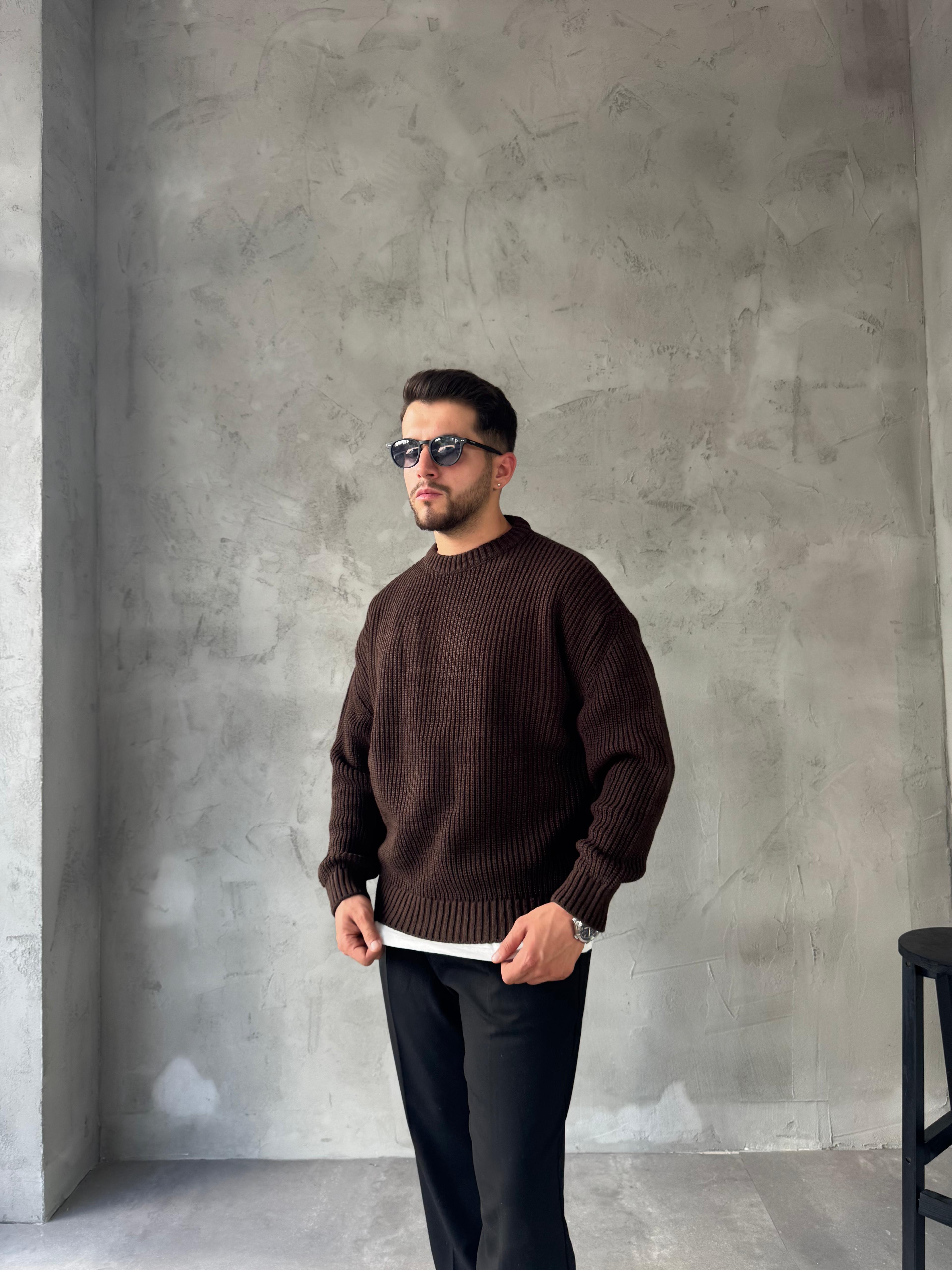 Kahve Basic Triko Kazak