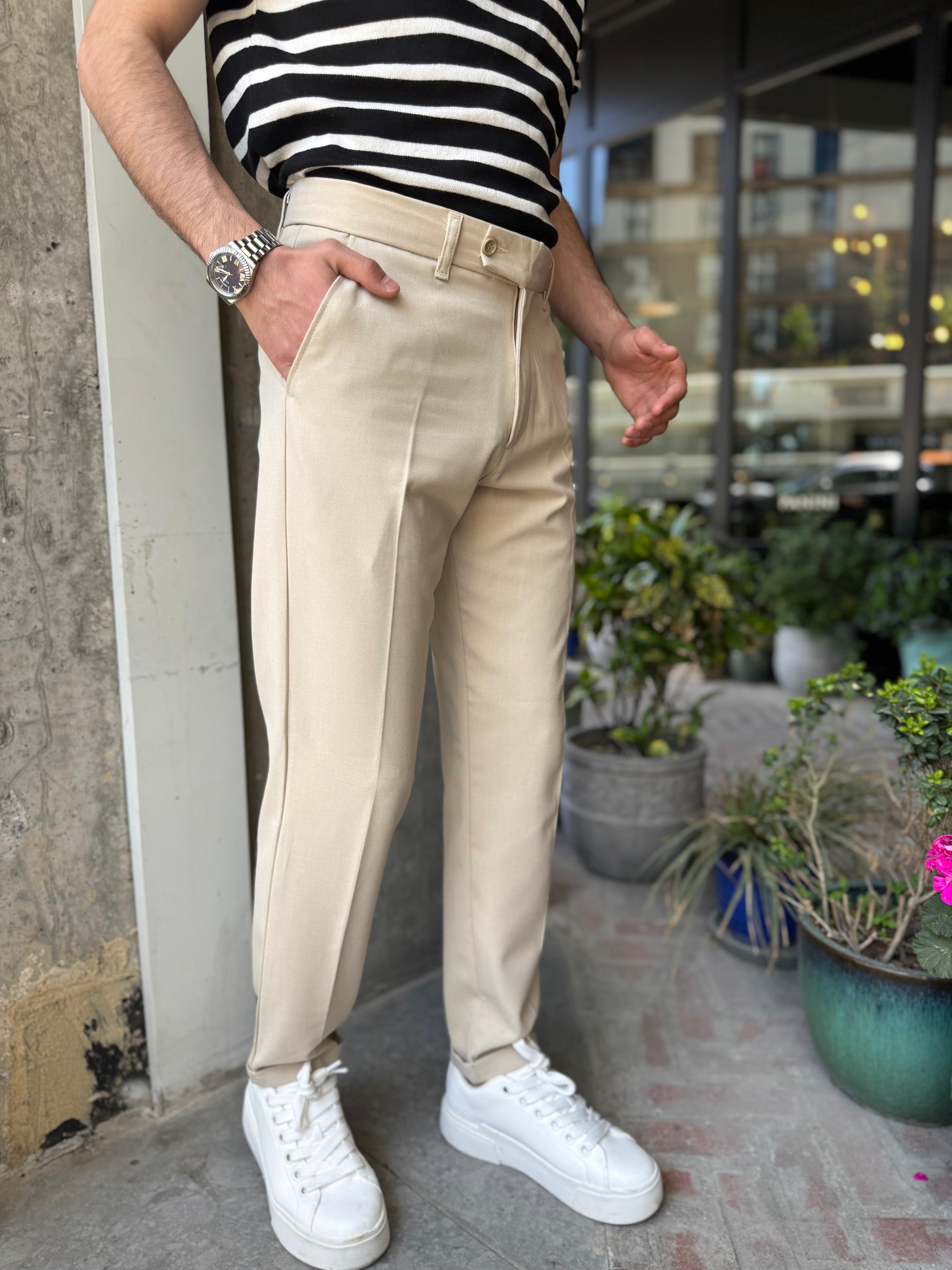 DOUBLE PAÇA KISA DİLLİ KUMAŞ PANTOLON - BEJ