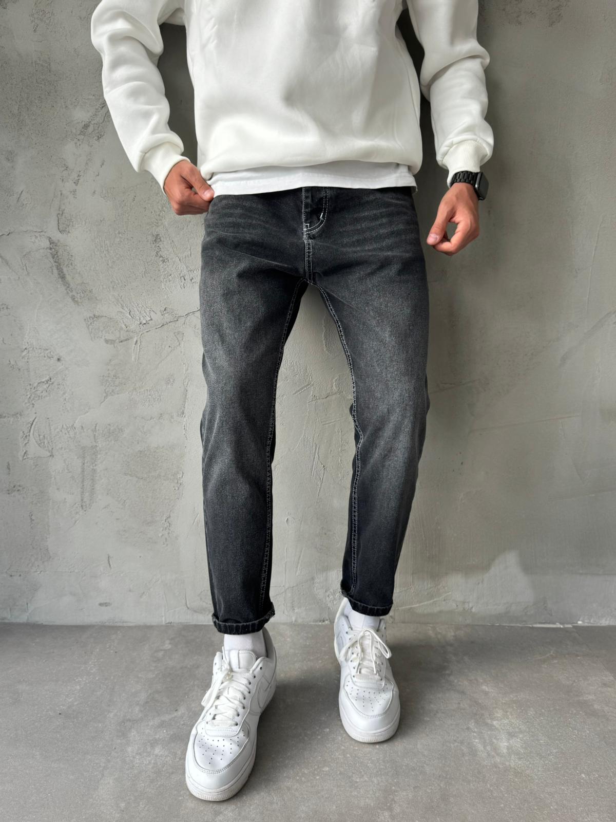 Antrasit Dikiş Detaylı Boyfriend Jean