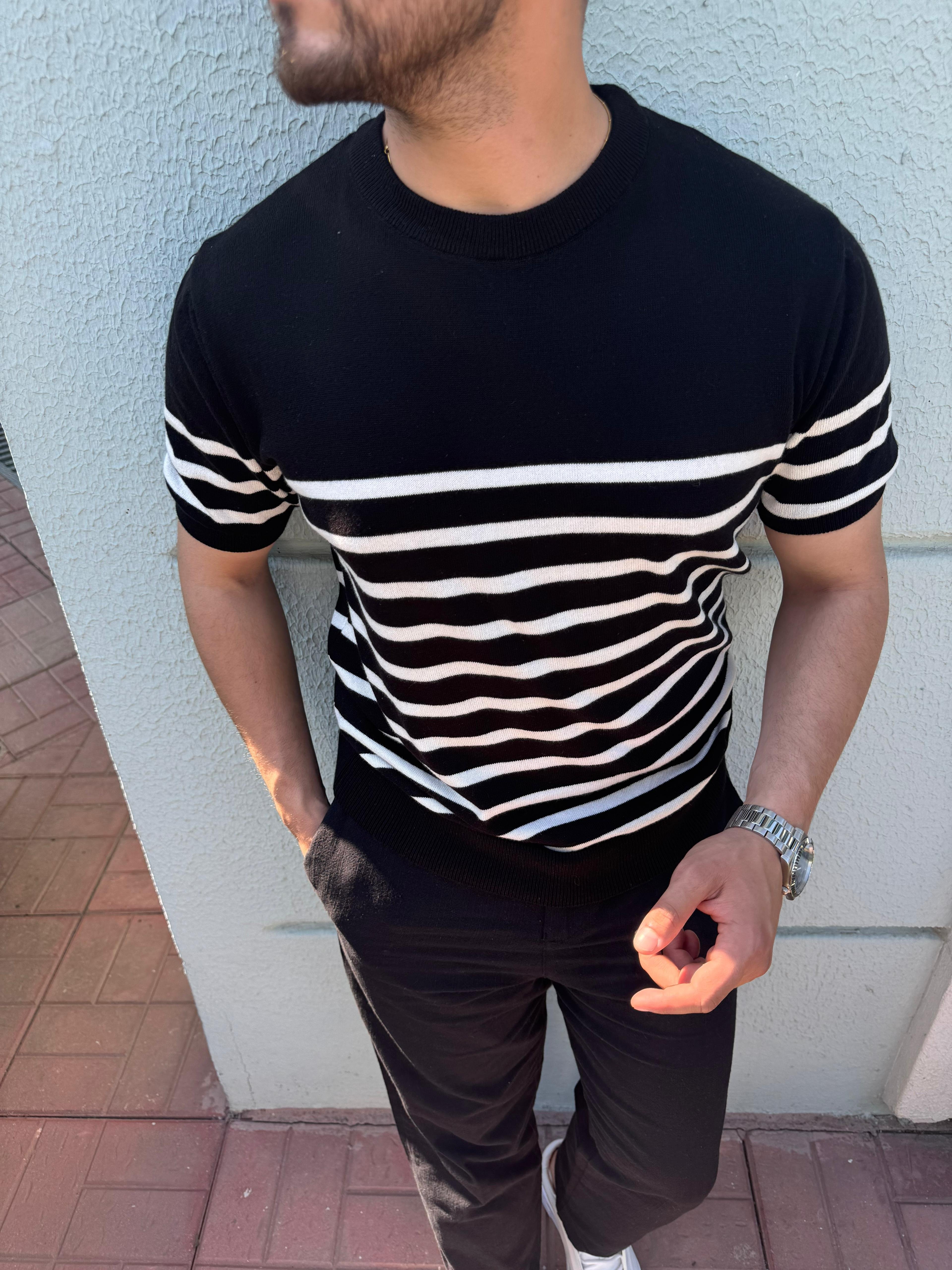 ÖRME ÇİZGİLİ TRİKO T-SHİRT