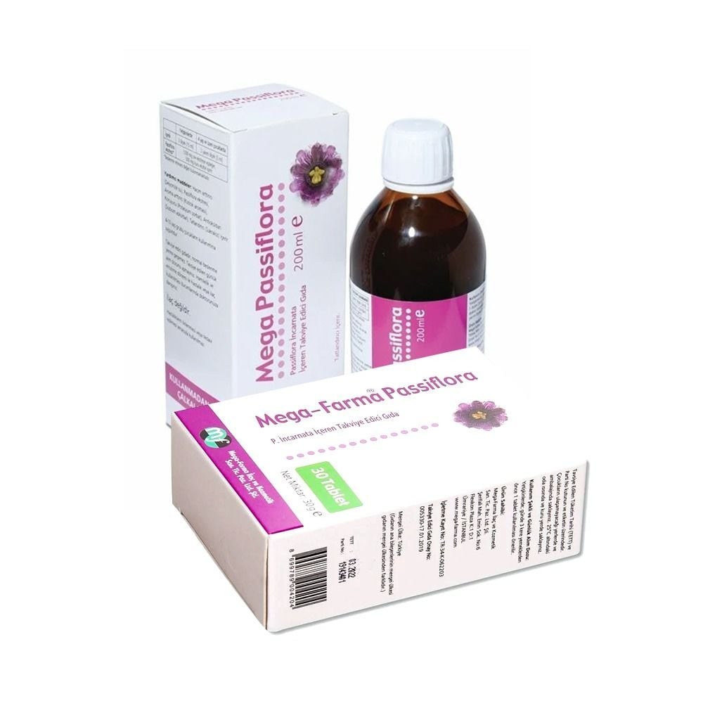 Mega Farma Passiflora 200 ml Şurup + Passiflora İncartana 30 Tablet