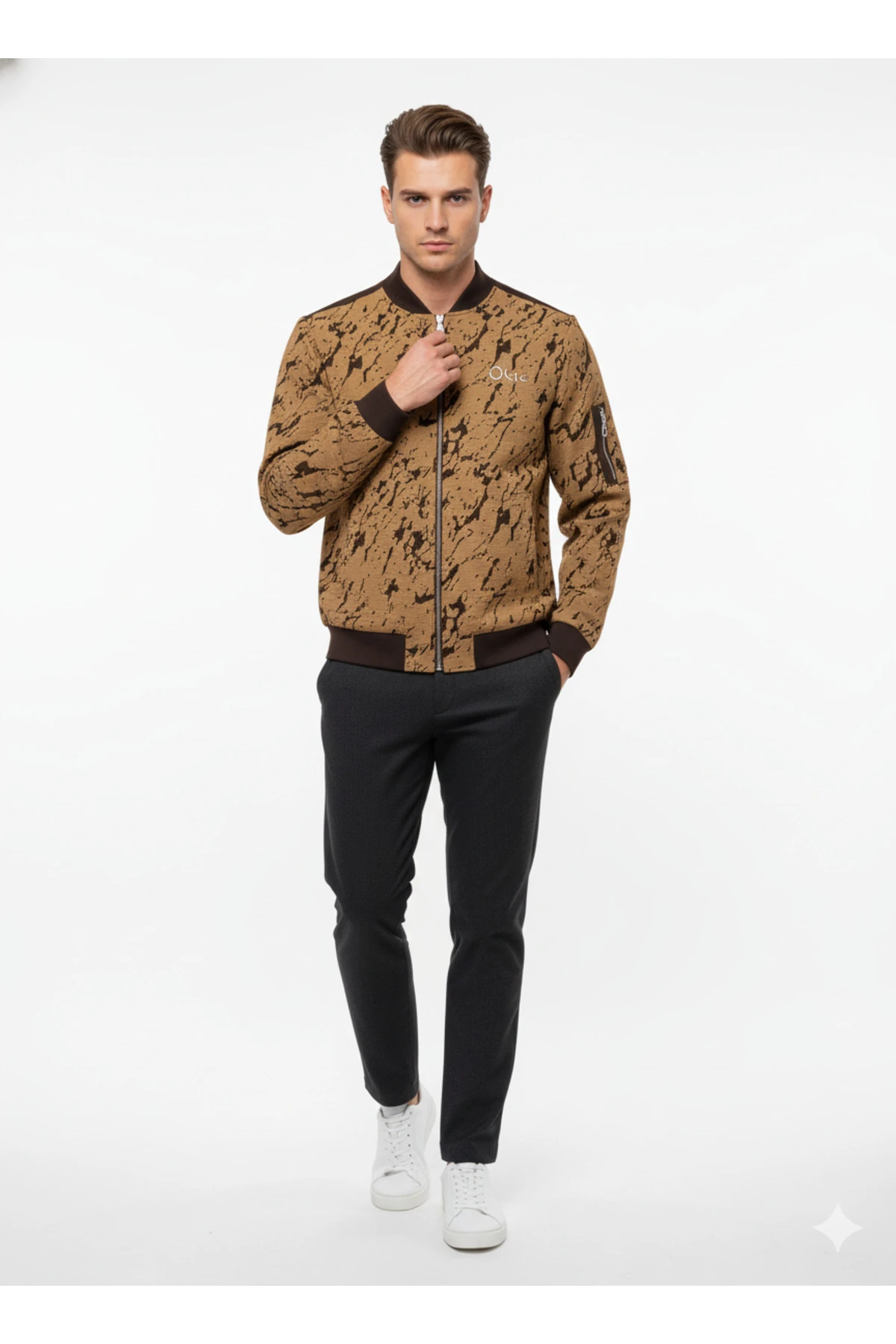 Erkek Jakarlı Bomber Ceket – Jacquard Terrain (Unique Edition)